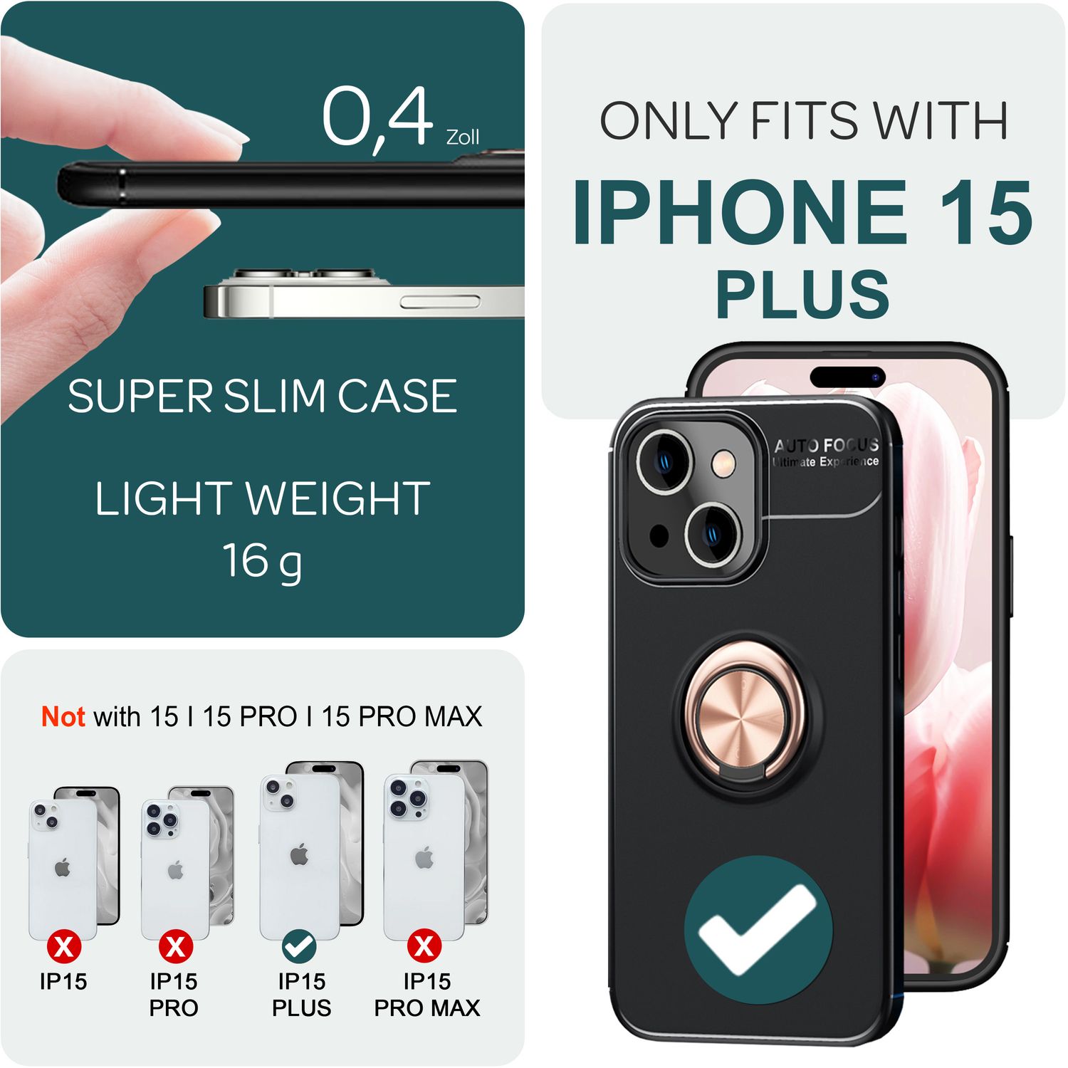 Hülle mit Ring für iPhone 15 Plus Silikon Handyhülle Case Schutz Cover Ringhülle