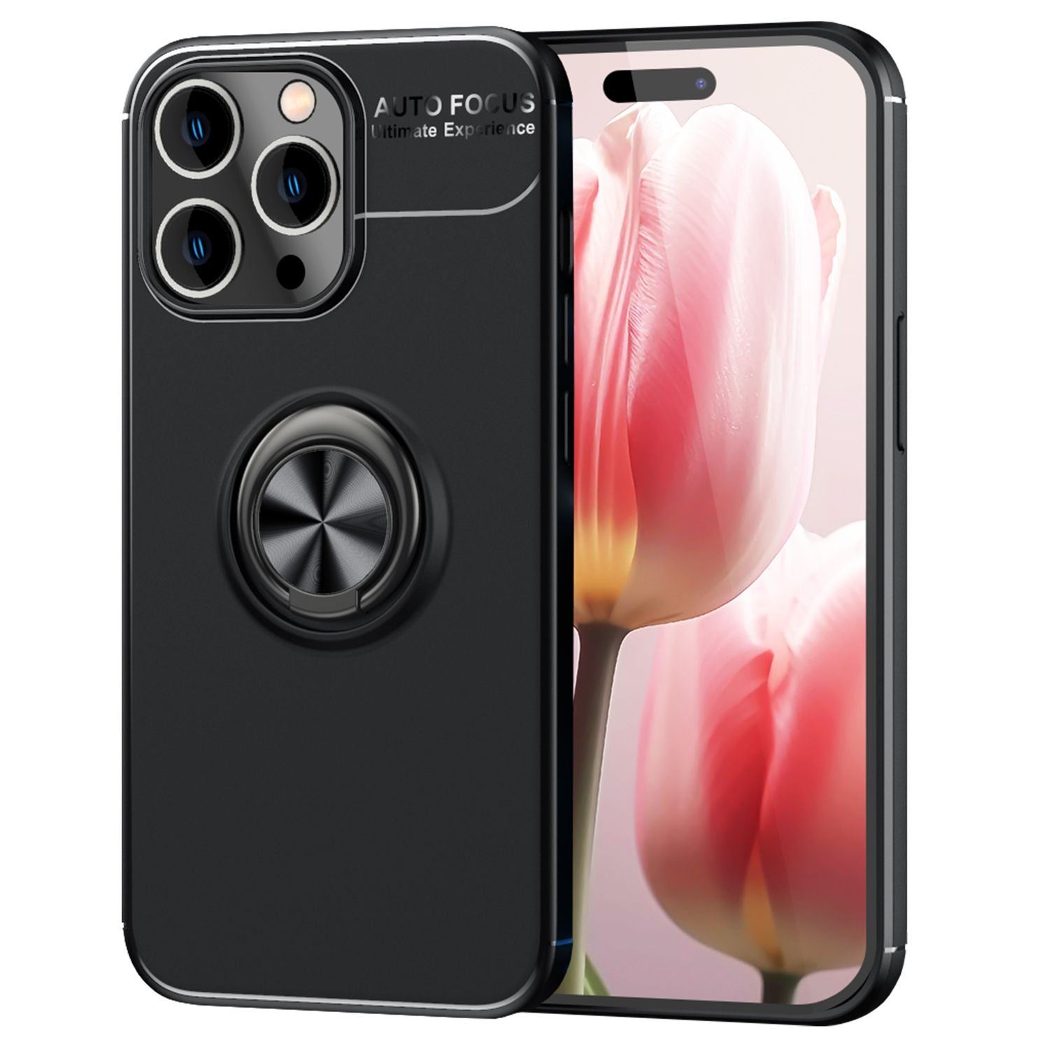 Hülle mit Ring für iPhone 15 Pro Silikon Handyhülle Case Schutz Cover Ringhülle Schwarz NALIA Protective Hülle