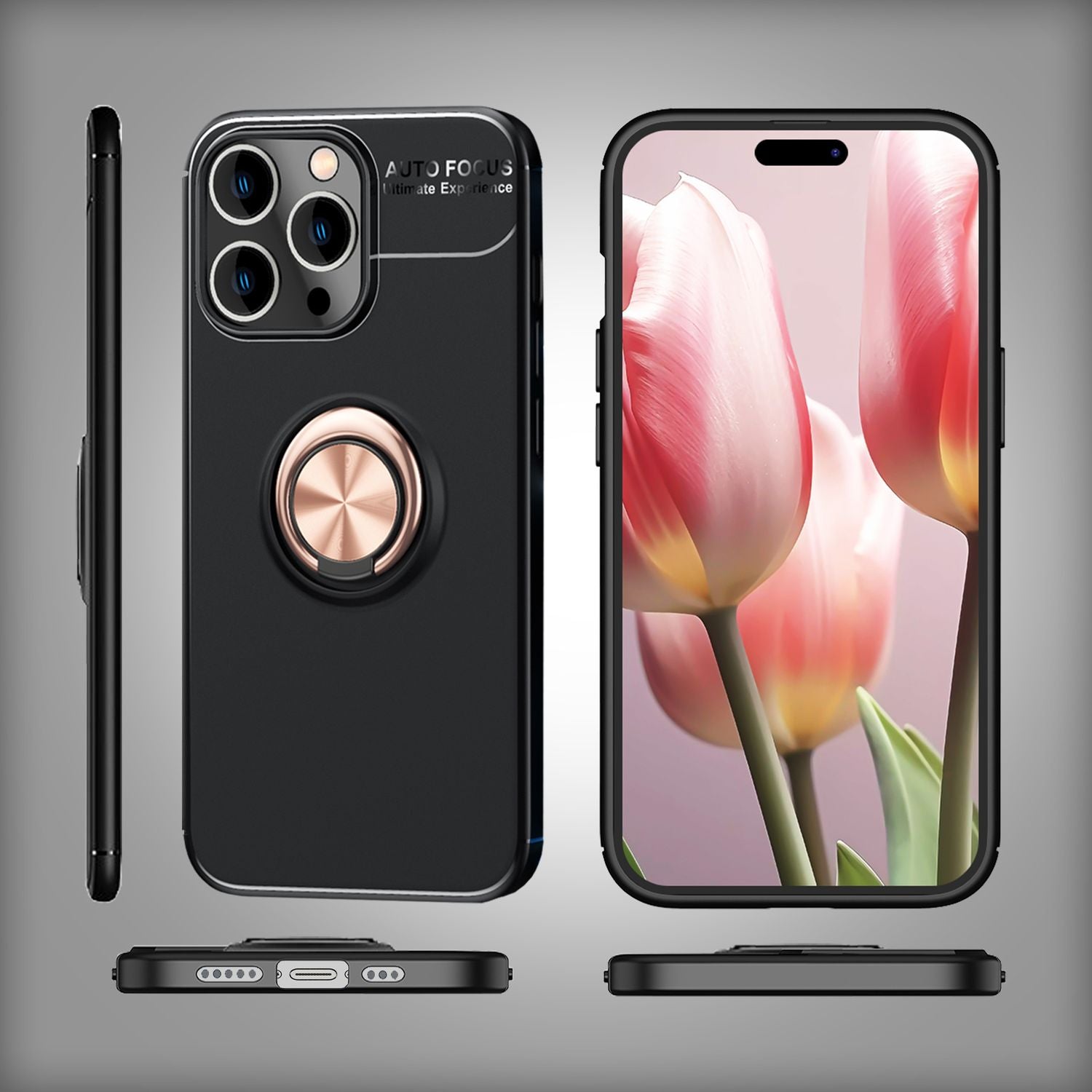 Hülle mit Ring für iPhone 15 Pro Silikon Handyhülle Case Schutz Cover Ringhülle Rose Gold NALIA Protective Hülle