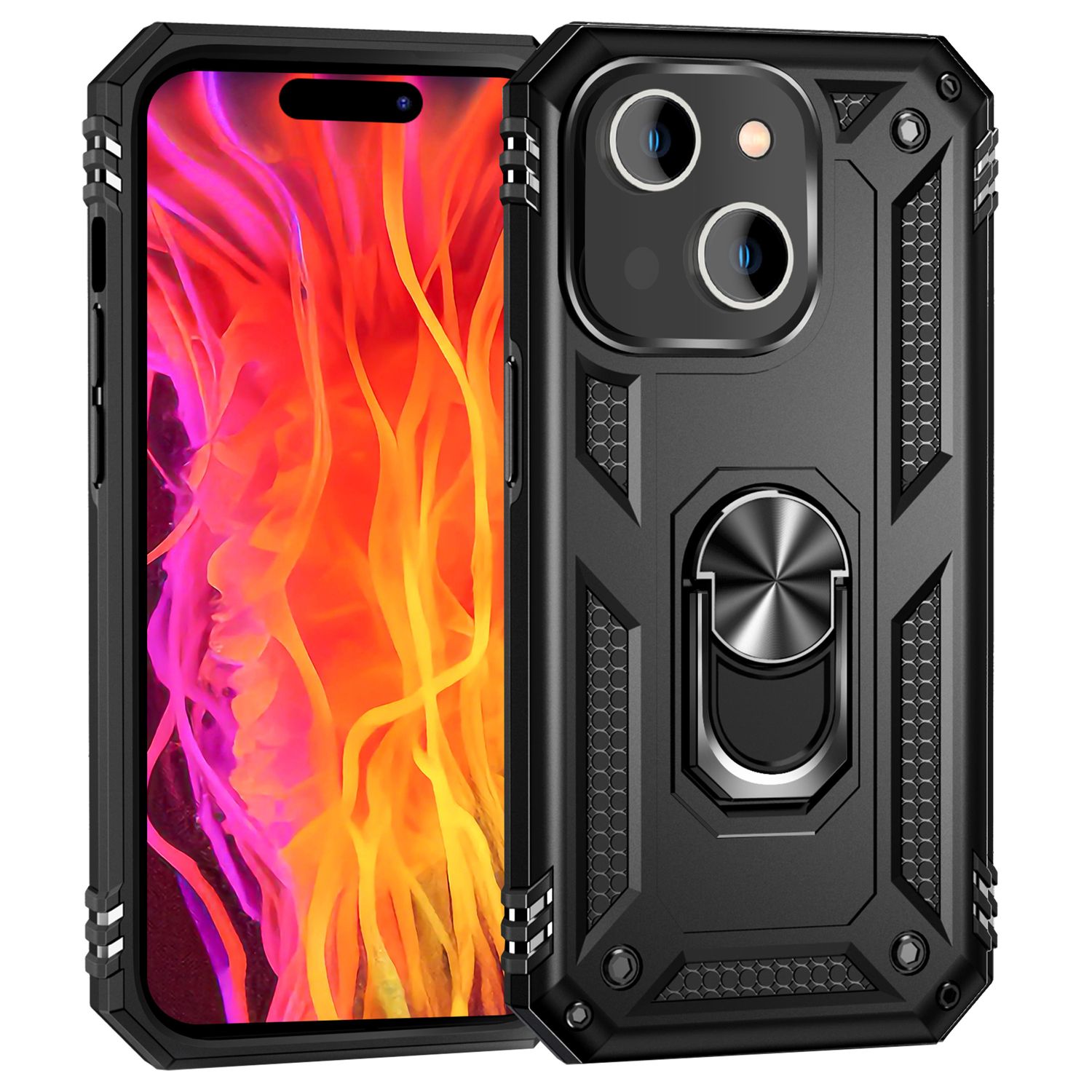Panzer Hülle mit Ring für iPhone 15 Outdoor Handyhülle Hard Case Extrem Schutz Schwarz NALIA Protective Hülle