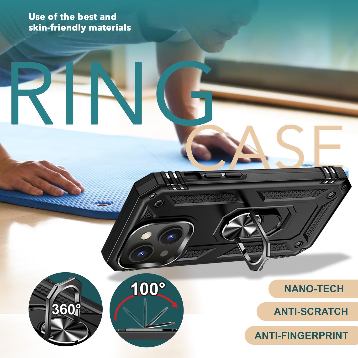 Panzer Hülle mit Ring für iPhone 15 Outdoor Handyhülle Hard Case Extrem Schutz Schwarz NALIA Protective Hülle