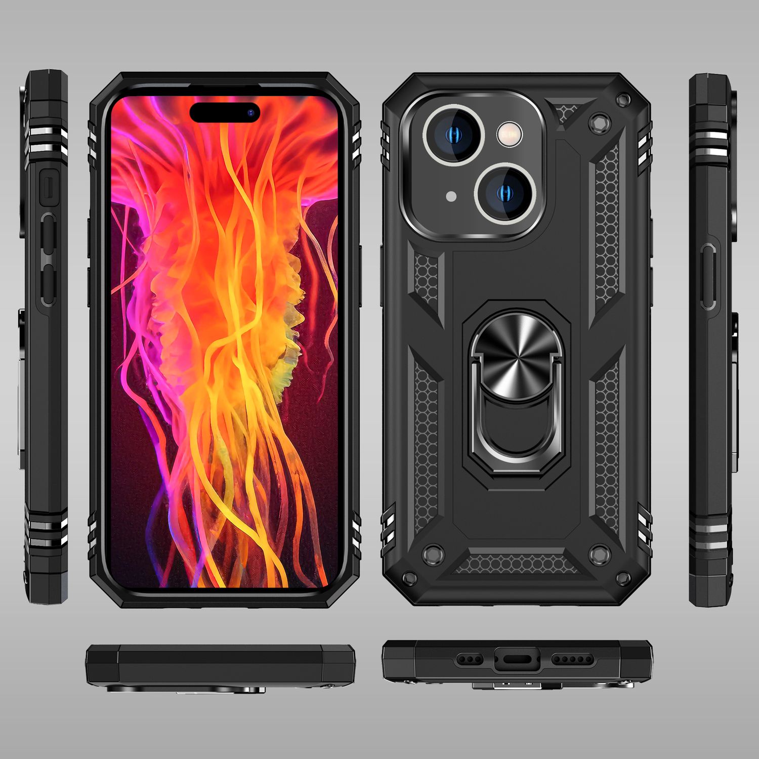 Panzer Hülle mit Ring für iPhone 15 Plus Outdoor Handyhülle Extrem Schutz Case Schwarz NALIA Protective Hülle