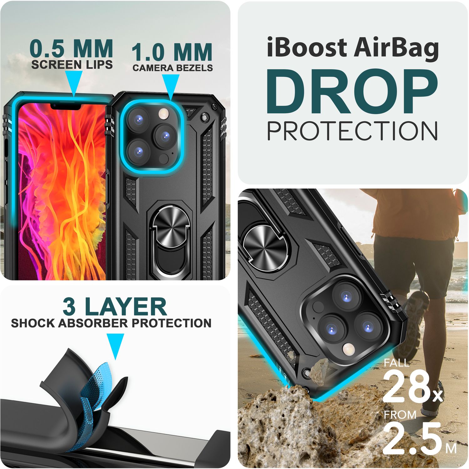 Panzer Hülle mit Ring für iPhone 15 Pro Outdoor Handyhülle Case Extrem Schutz Schwarz NALIA Protective Hülle