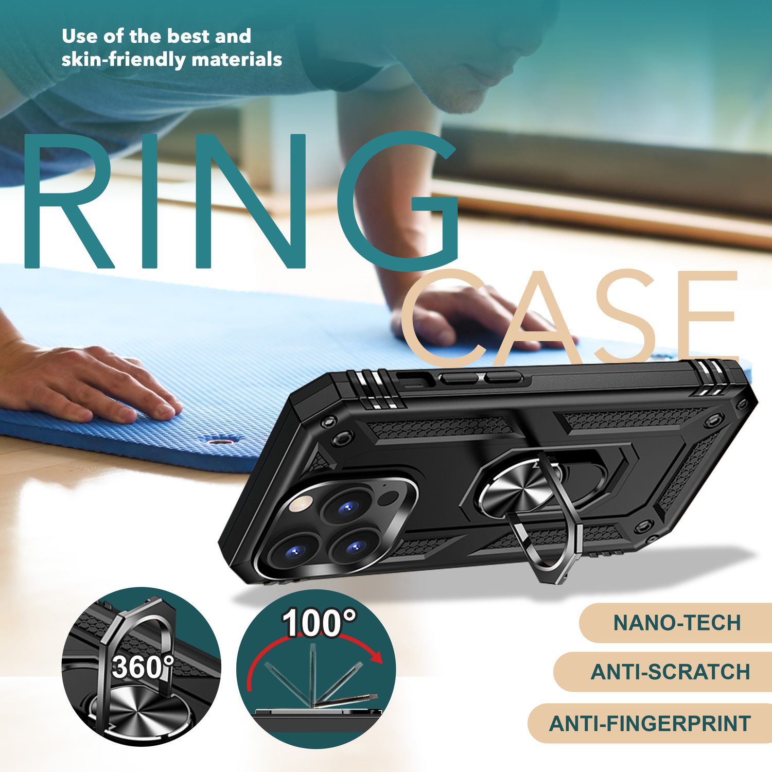 Panzer Hülle mit Ring für iPhone 15 Pro Outdoor Handyhülle Case Extrem Schutz Schwarz NALIA Protective Hülle