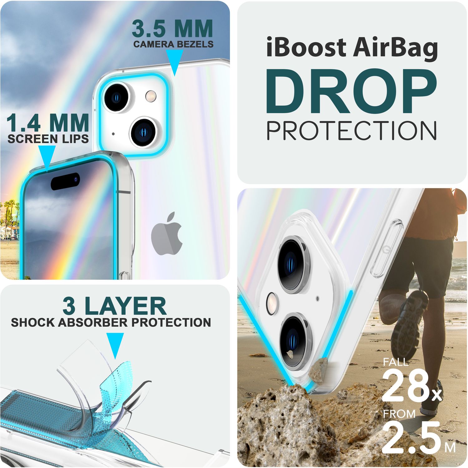 Hülle aus Glas für iPhone 15 Regenbogen Handyhülle Klar Hard Case Schutz Cover Default Title NALIA Protective Hülle