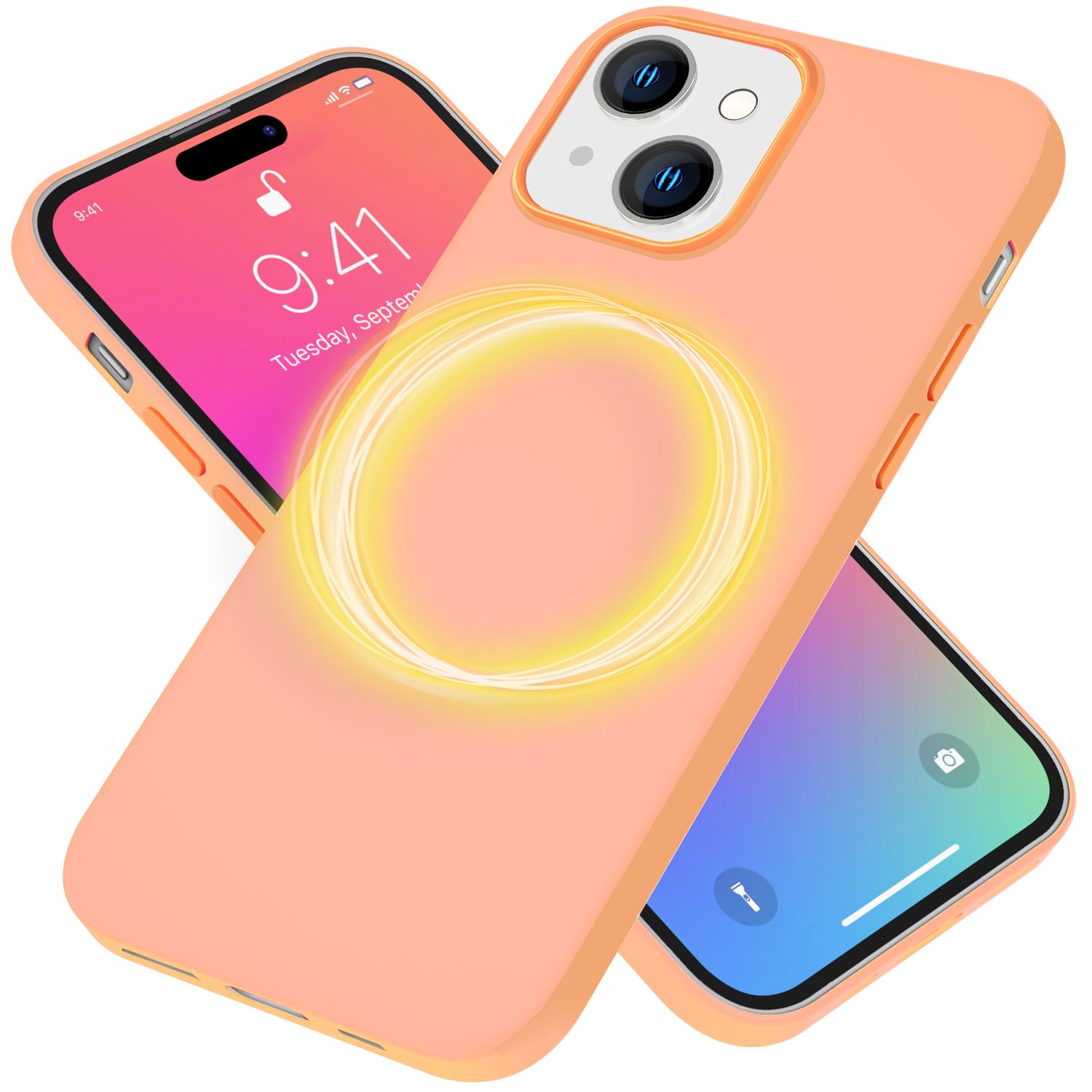 MagSafe Hülle für iPhone 15 Liquid Silikon Handyhülle Magnet Case Schutzhülle Orange NALIA Protective Hülle
