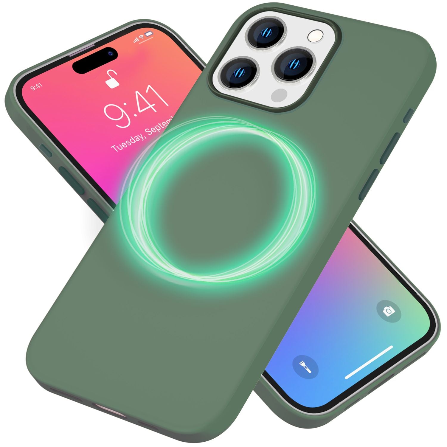 MagSafe Hülle für iPhone 15 Pro Max Liquid Silikon Handyhülle Magnet Case Schutz Grün NALIA Protective Hülle