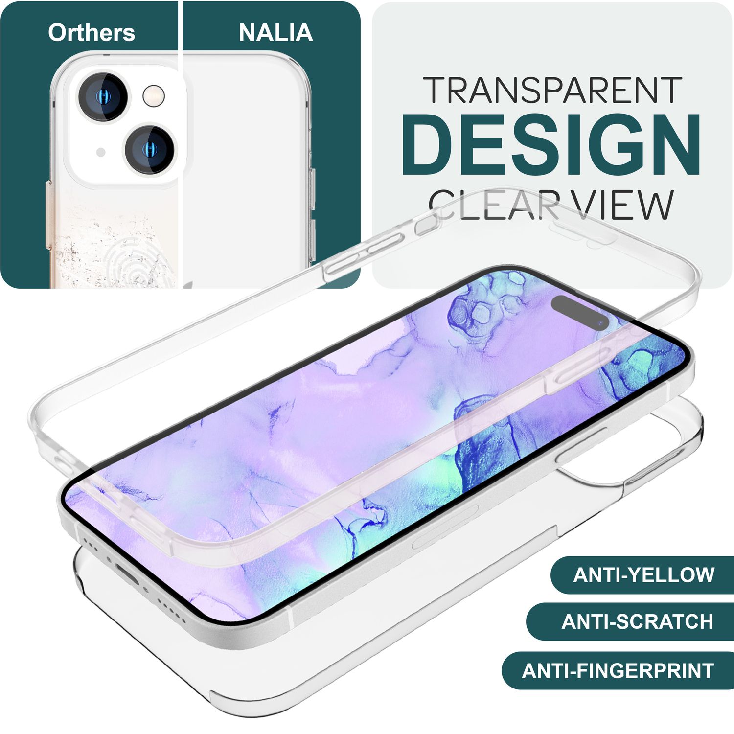 Hülle 360° für iPhone 15 Klar Full Cover Handyhülle Schutz Tasche Etui Hard Case Default Title NALIA Transparente Hülle