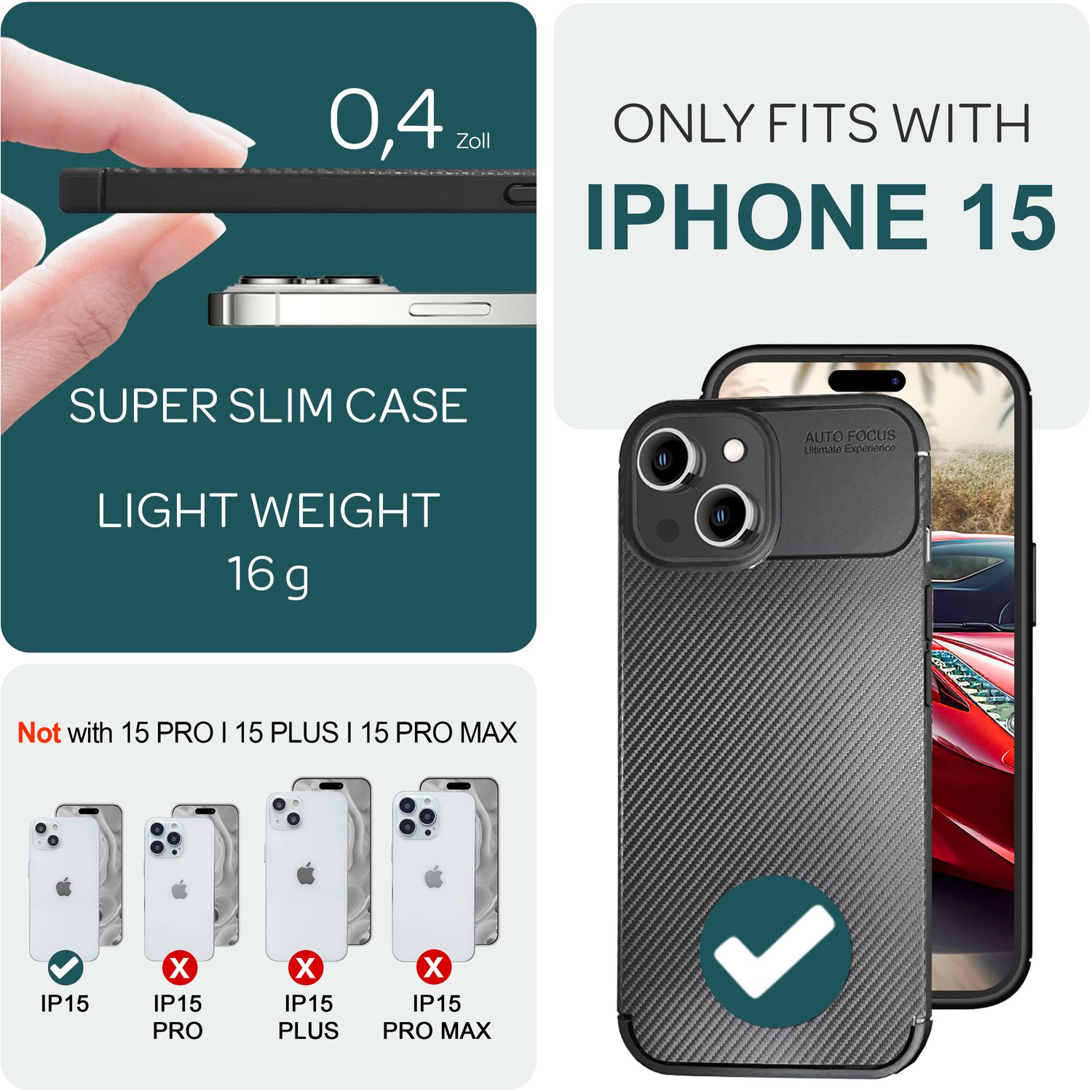 Hülle für iPhone 15 Carbon Optik Case Silikon Handyhülle Schutz Tasche Cover TPU NALIA Protective Hülle