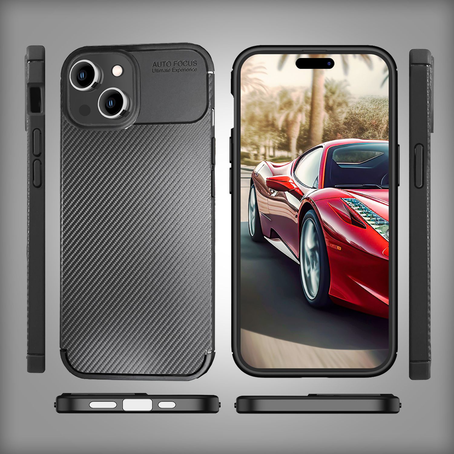 Hülle für iPhone 15 Plus Carbon Optik Case Silikon Handyhülle Schutz Tasche Etui