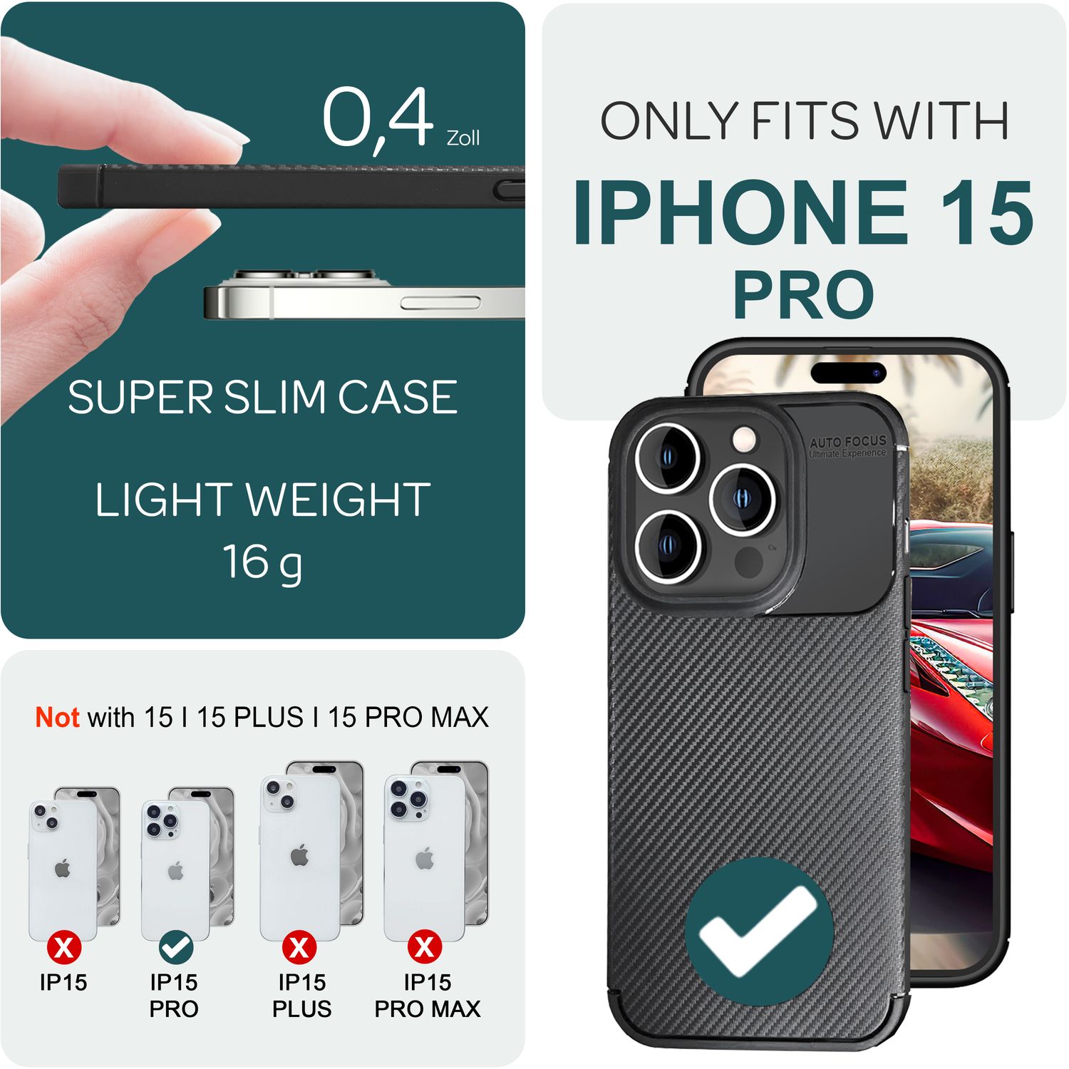 Hülle für iPhone 15 Pro Carbon Optik Cover Silikon Handyhülle Case Schutz Tasche NALIA Protective Hülle