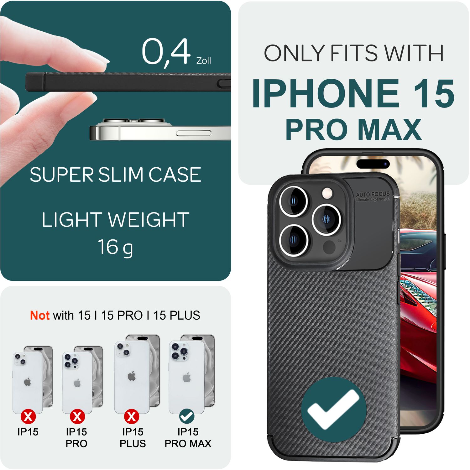 Hülle für iPhone 15 Pro Max Carbon Optik Case Silikon Handyhülle Schutz Tasche