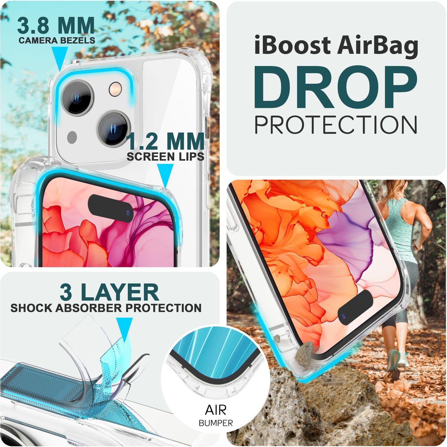 Hülle mit Band für iPhone 15 Handyhülle Umhängen Schutz Case Handy Kette Kordel Schwarz Bunt NALIA Transparente Hülle