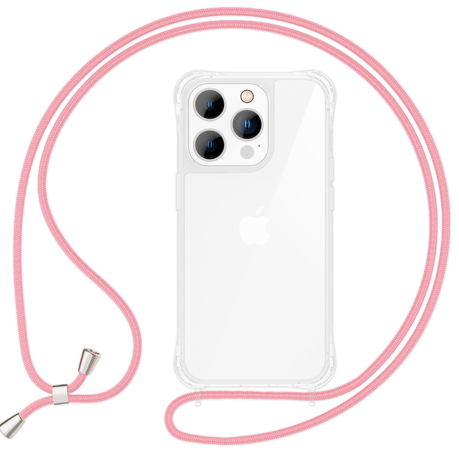 Hülle mit Band für iPhone 15 Pro Handyhülle Umhänge Case Handy Kette Kordel Seil Rosa NALIA Transparente Hülle