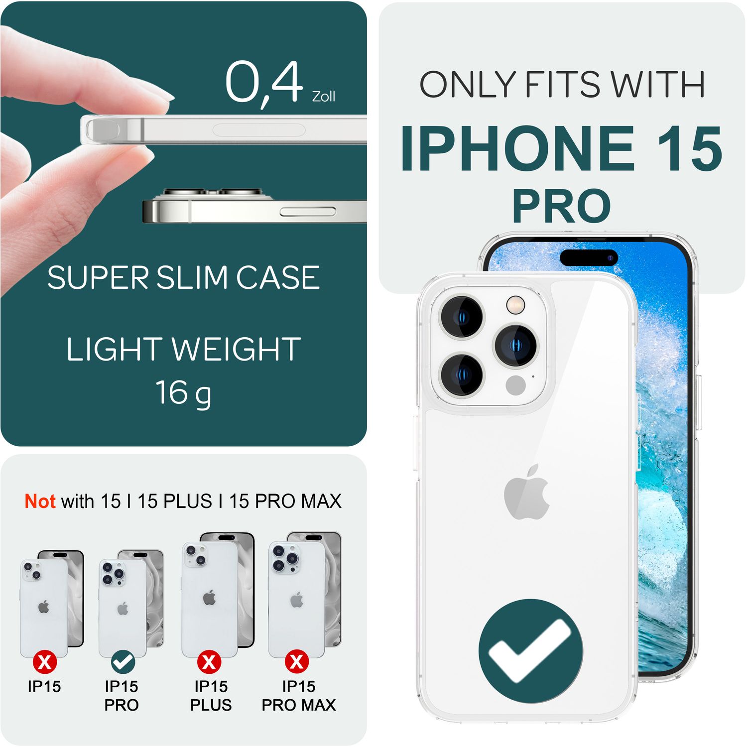 Hülle Klar für iPhone 15 Pro Clear Hard Case Schutz Tasche Handyhülle Cover Etui NALIA Transparente Hülle