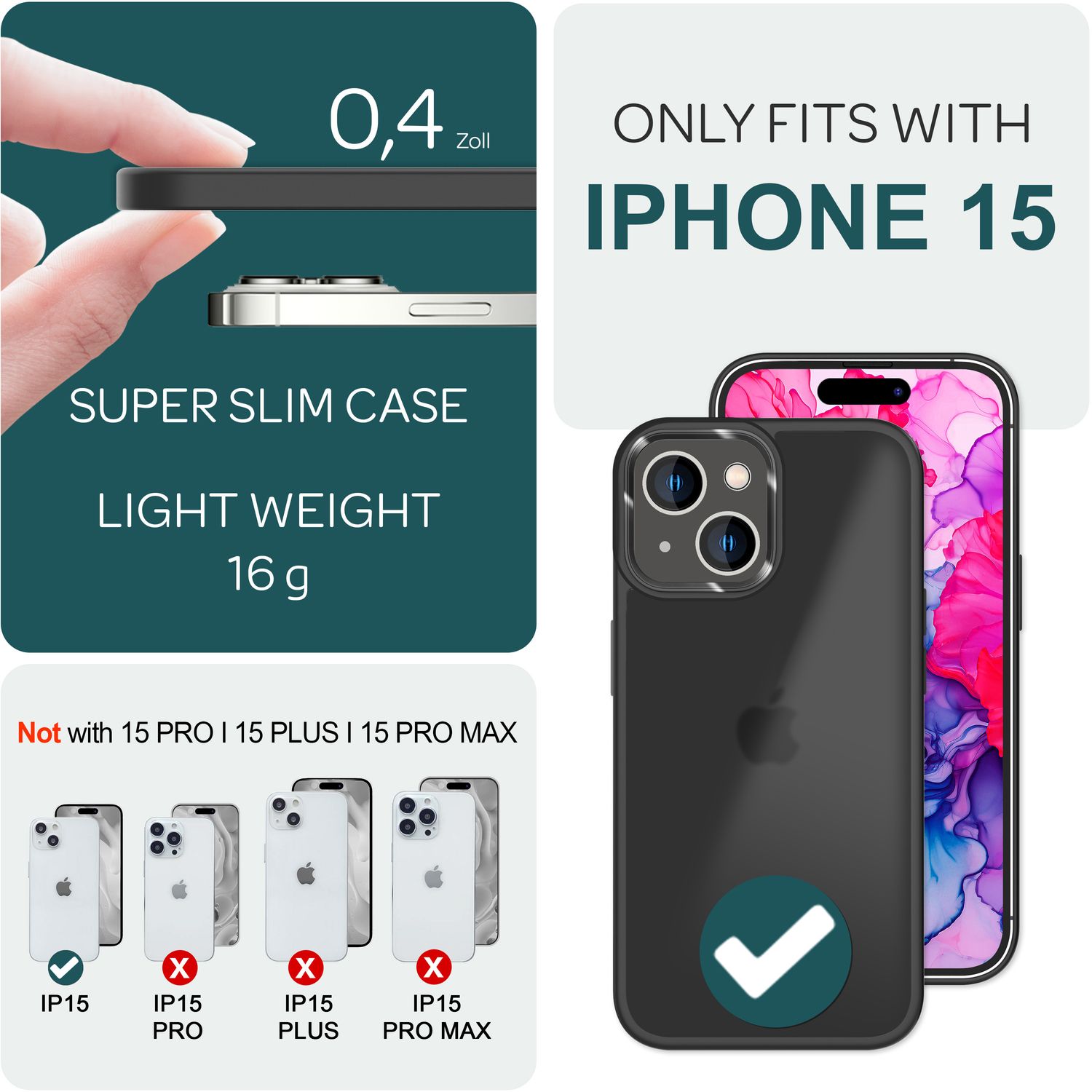 Hybrid Hülle für iPhone 15 Frosted Case Handyhülle Schutz Rand Handy Tasche Etui