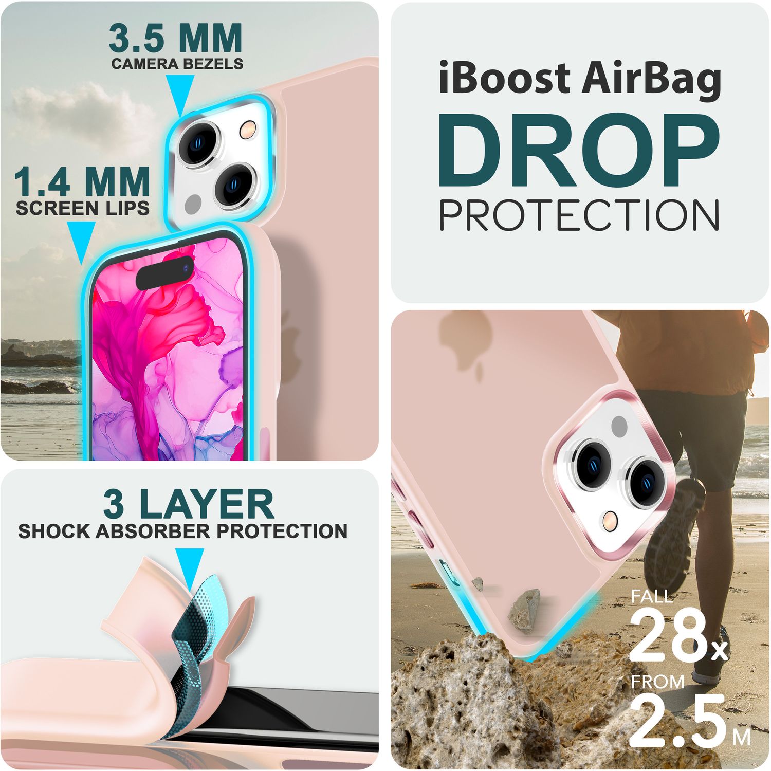 Hybrid Hülle für iPhone 15 Frosted Case Handyhülle Schutz Rand Handy Tasche Etui