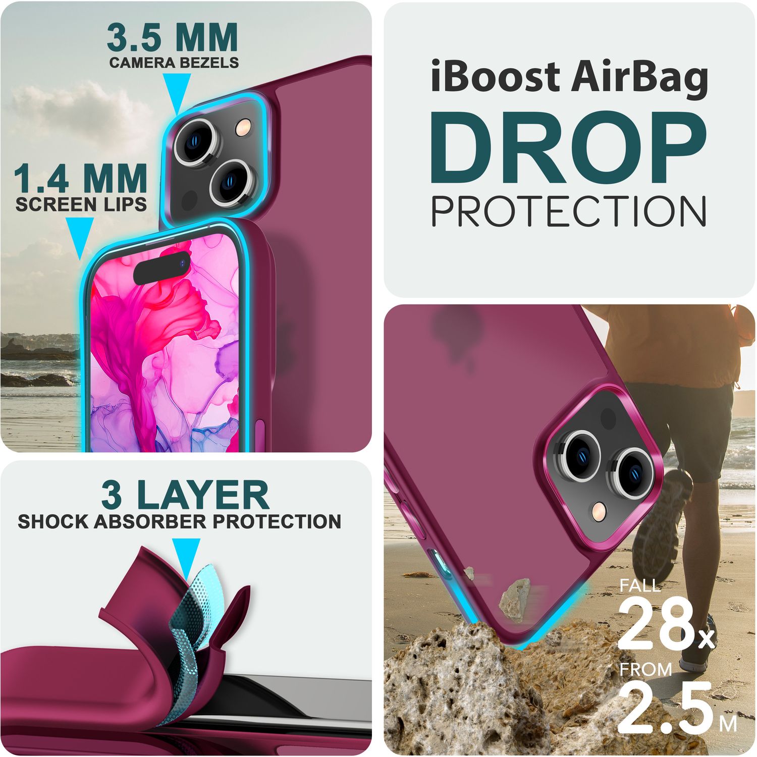 Hybrid Hülle für iPhone 15 Frosted Case Handyhülle Schutz Rand Handy Tasche Etui