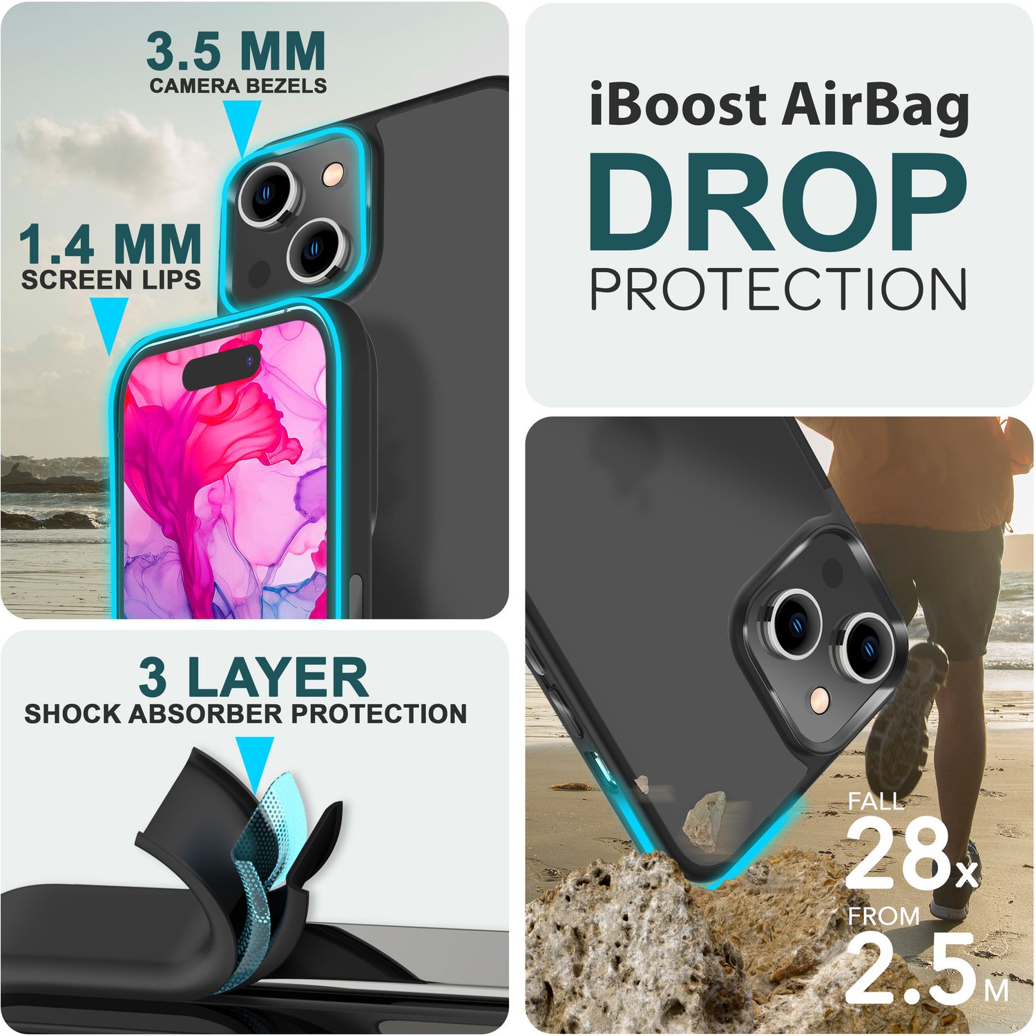 Hybrid Hülle für iPhone 15 Frosted Case Handyhülle Schutz Rand Handy Tasche Etui