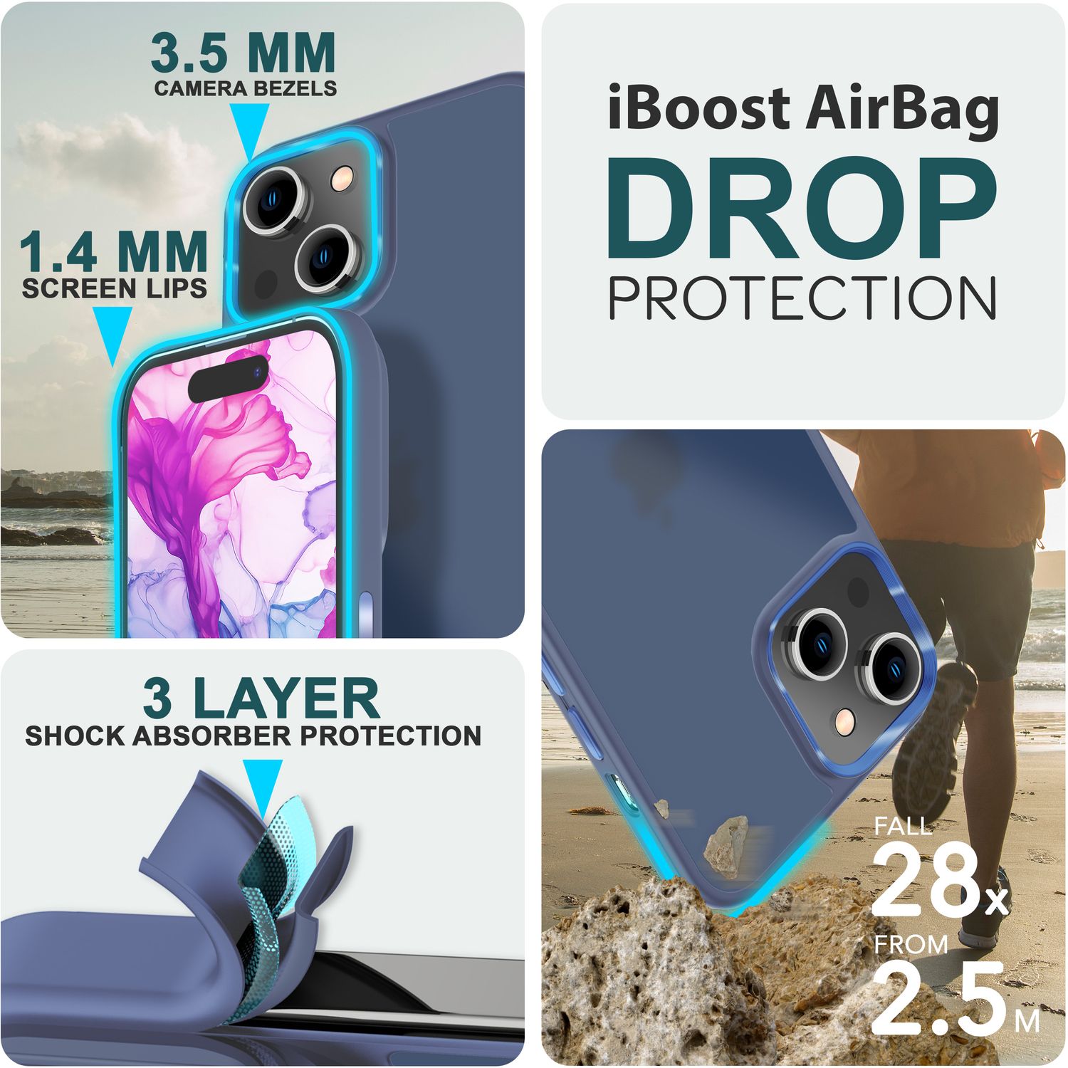 Hybrid Hülle für iPhone 15 Frosted Case Handyhülle Schutz Rand Handy Tasche Etui