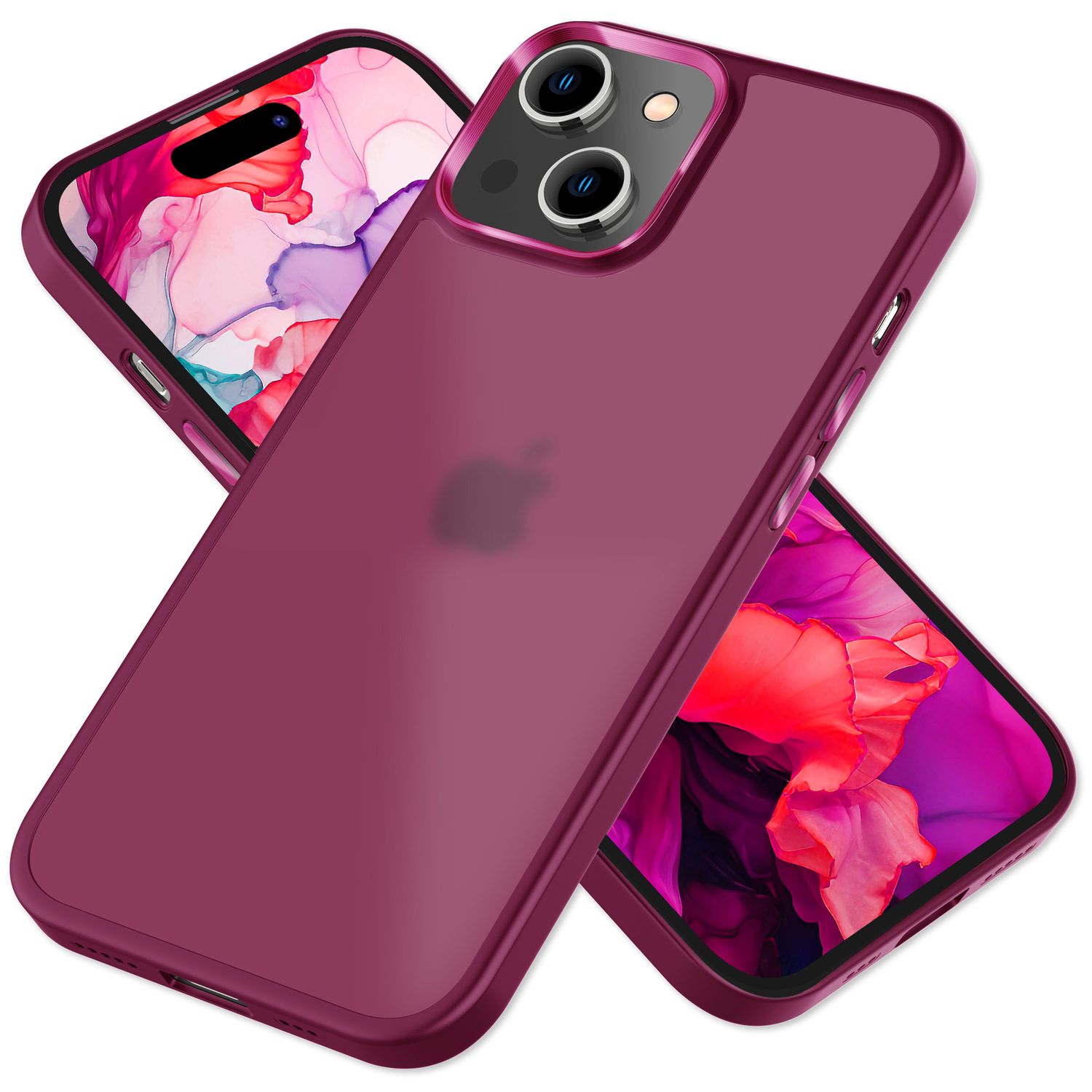 Hybrid Hülle für iPhone 15 Plus Frosted Case Schutz Rand Handyhülle Handy Tasche Rot NALIA Protective Hülle