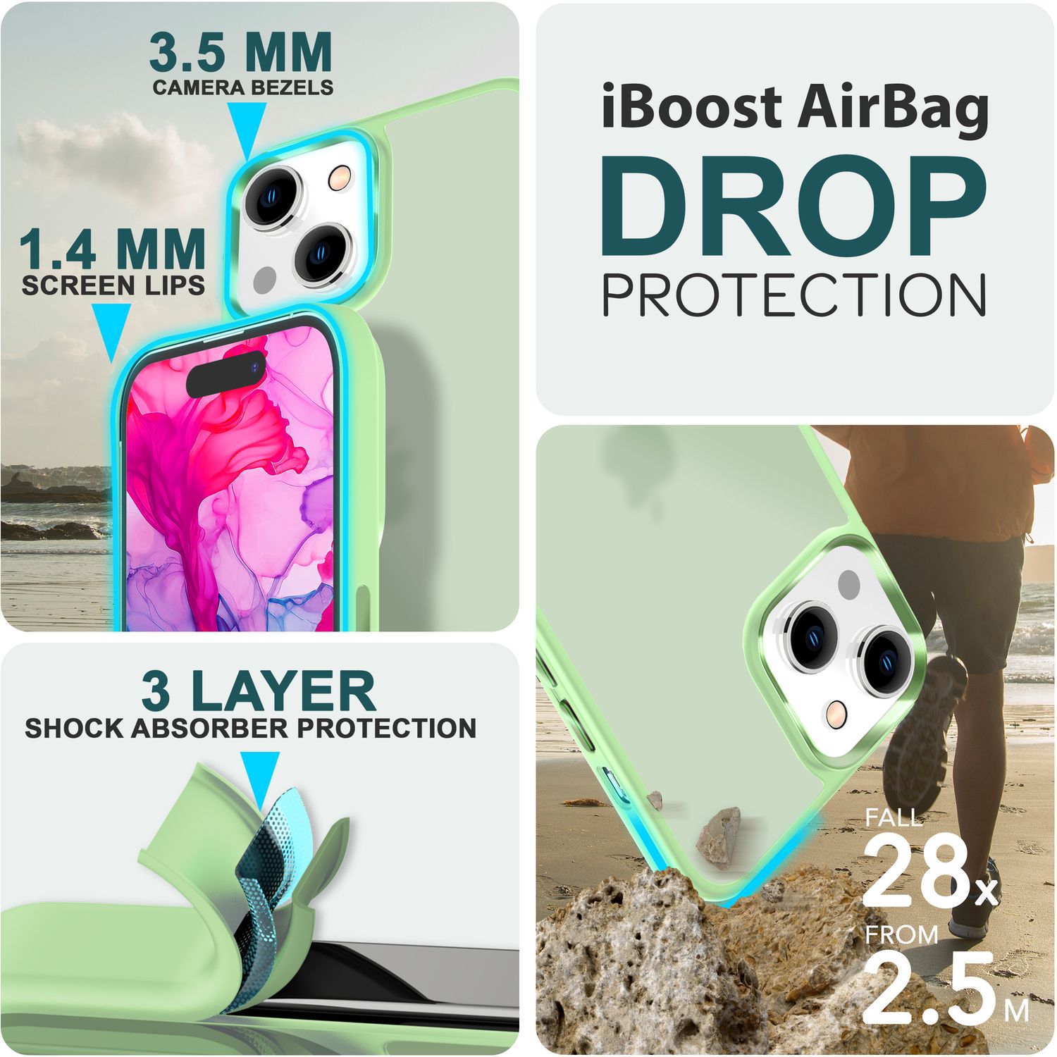 Hybrid Hülle für iPhone 15 Plus Frosted Case Schutz Rand Handyhülle Handy Tasche Mint-Grün NALIA Protective Hülle