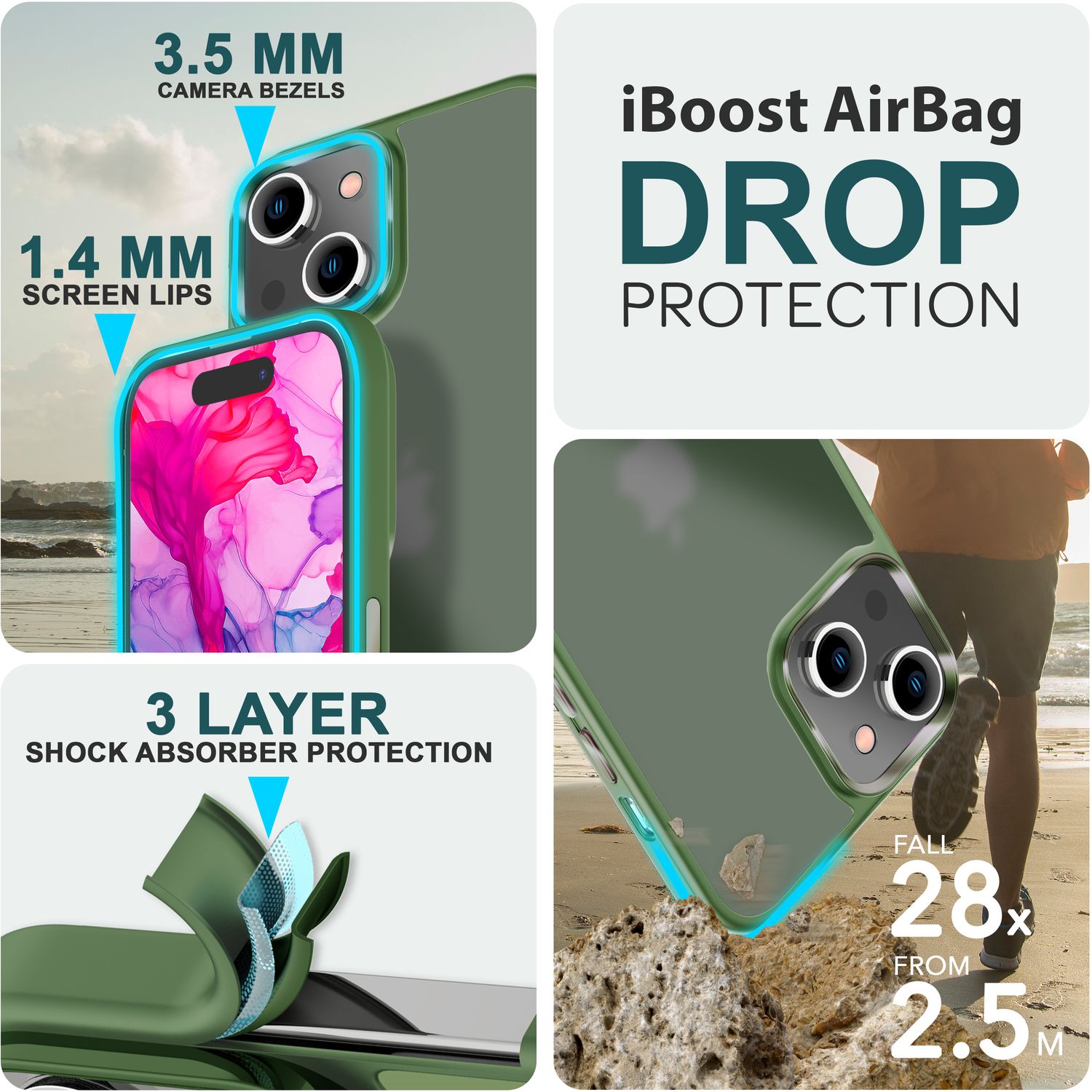 Hybrid Hülle für iPhone 15 Plus Frosted Case Schutz Rand Handyhülle Handy Tasche Dunkel-Grün NALIA Protective Hülle