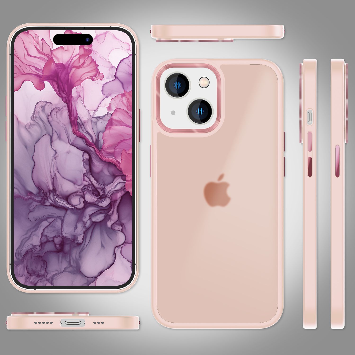 Hybrid Hülle für iPhone 15 Plus Frosted Case Schutz Rand Handyhülle Handy Tasche Rosa NALIA Protective Hülle