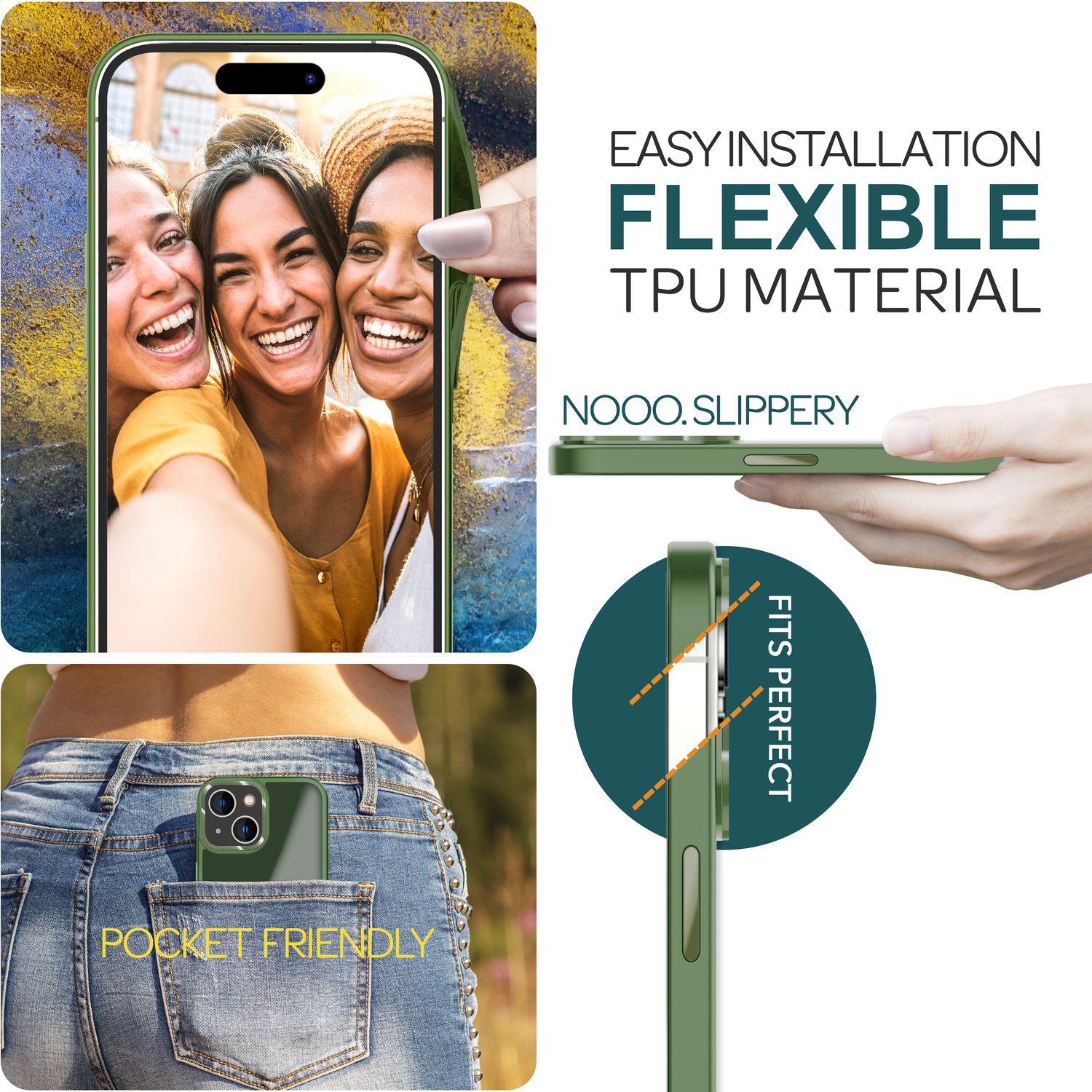 Hybrid Hülle für iPhone 15 Plus Frosted Case Schutz Rand Handyhülle Handy Tasche Dunkel-Grün NALIA Protective Hülle