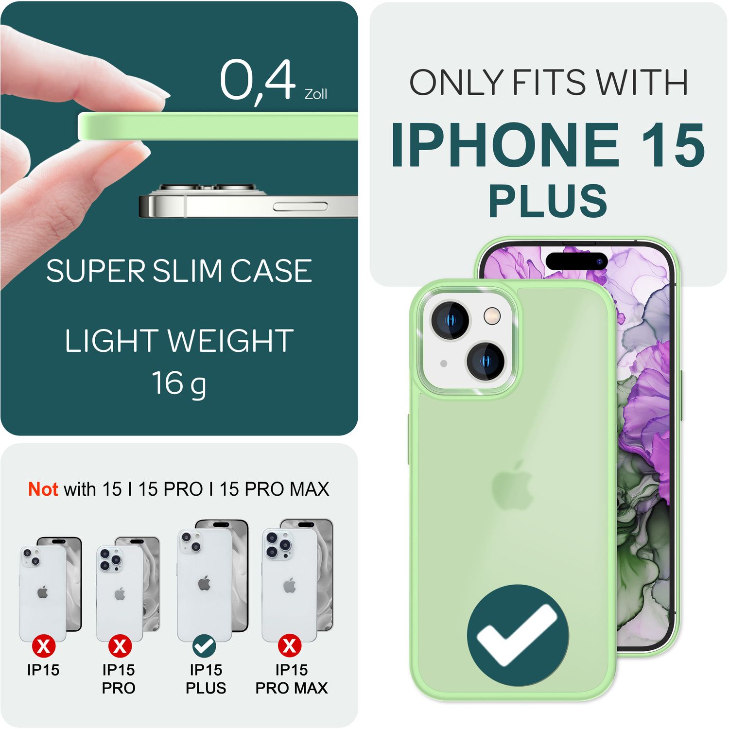 Hybrid Hülle für iPhone 15 Plus Frosted Case Schutz Rand Handyhülle Handy Tasche Mint-Grün NALIA Protective Hülle