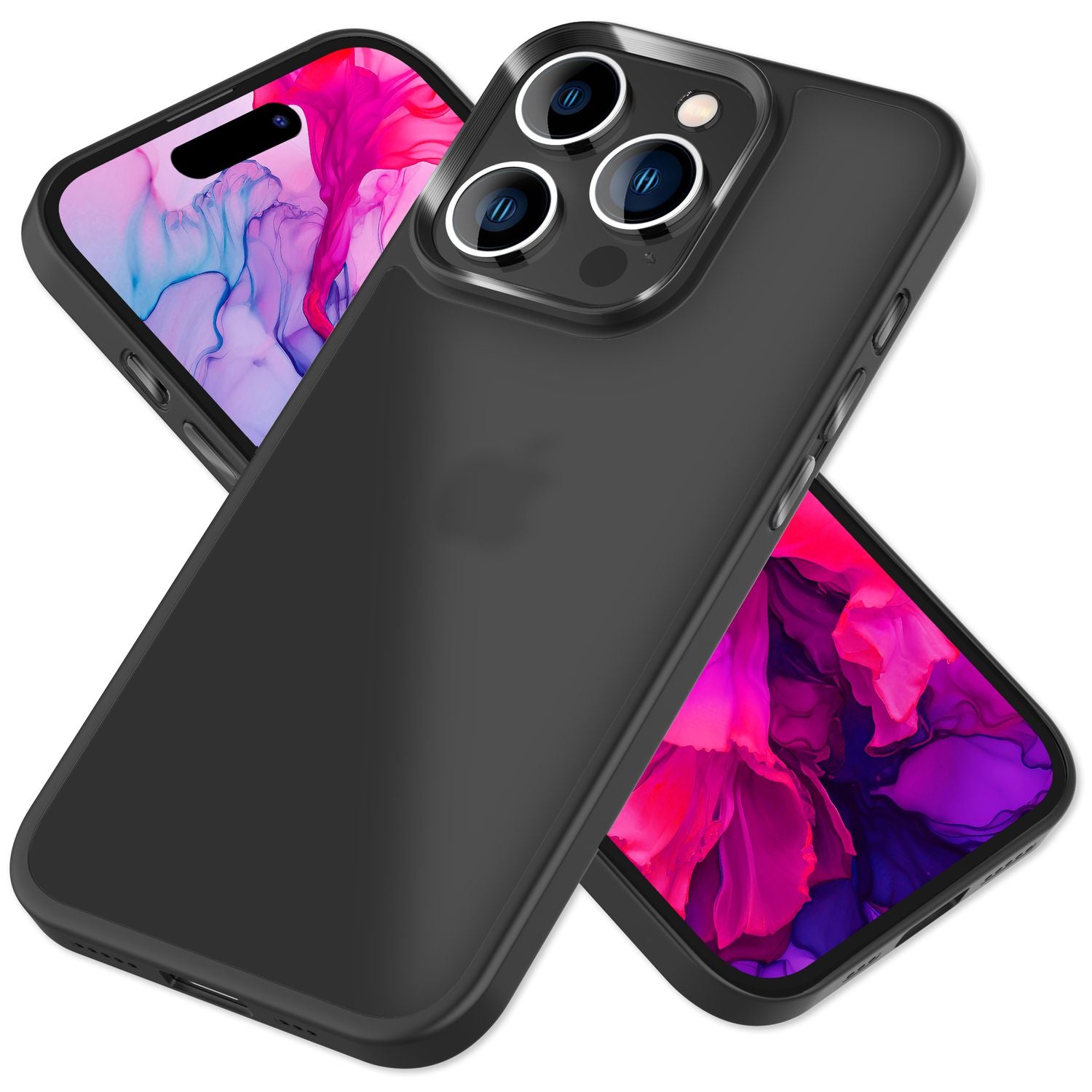 Hybrid Hülle für iPhone 15 Pro Frosted Case Schutz Rand Handy Tasche Handyhülle Schwarz NALIA Protective Hülle