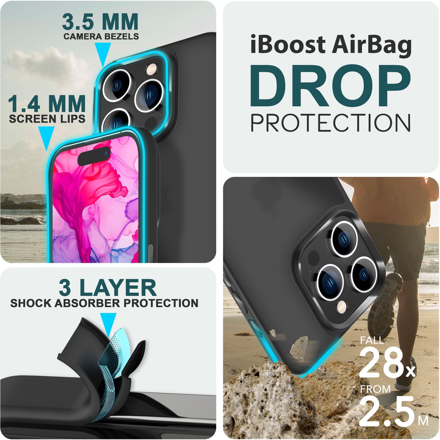 Hybrid Hülle für iPhone 15 Pro Frosted Case Schutz Rand Handy Tasche Handyhülle Schwarz NALIA Protective Hülle