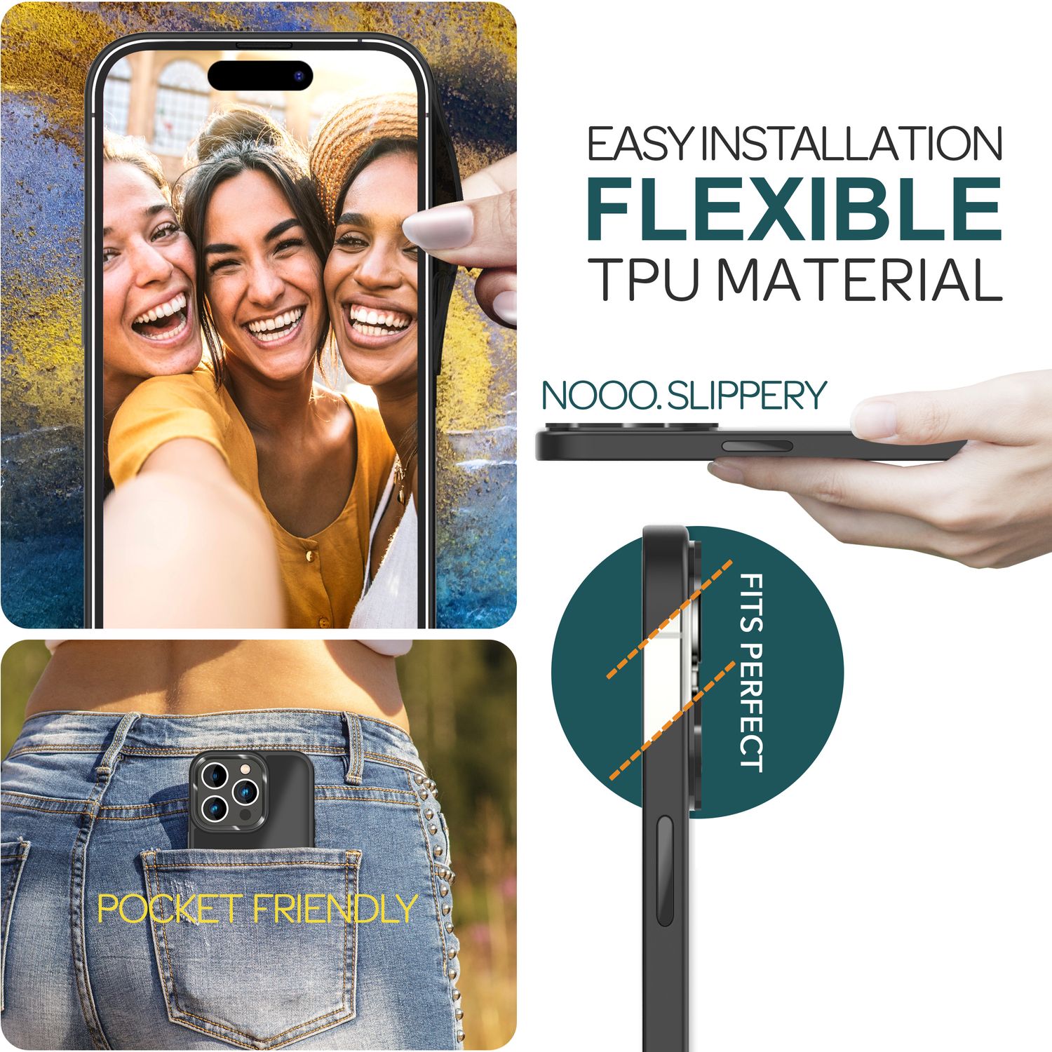 Hybrid Hülle für iPhone 15 Pro Frosted Case Schutz Rand Handy Tasche Handyhülle Schwarz NALIA Protective Hülle