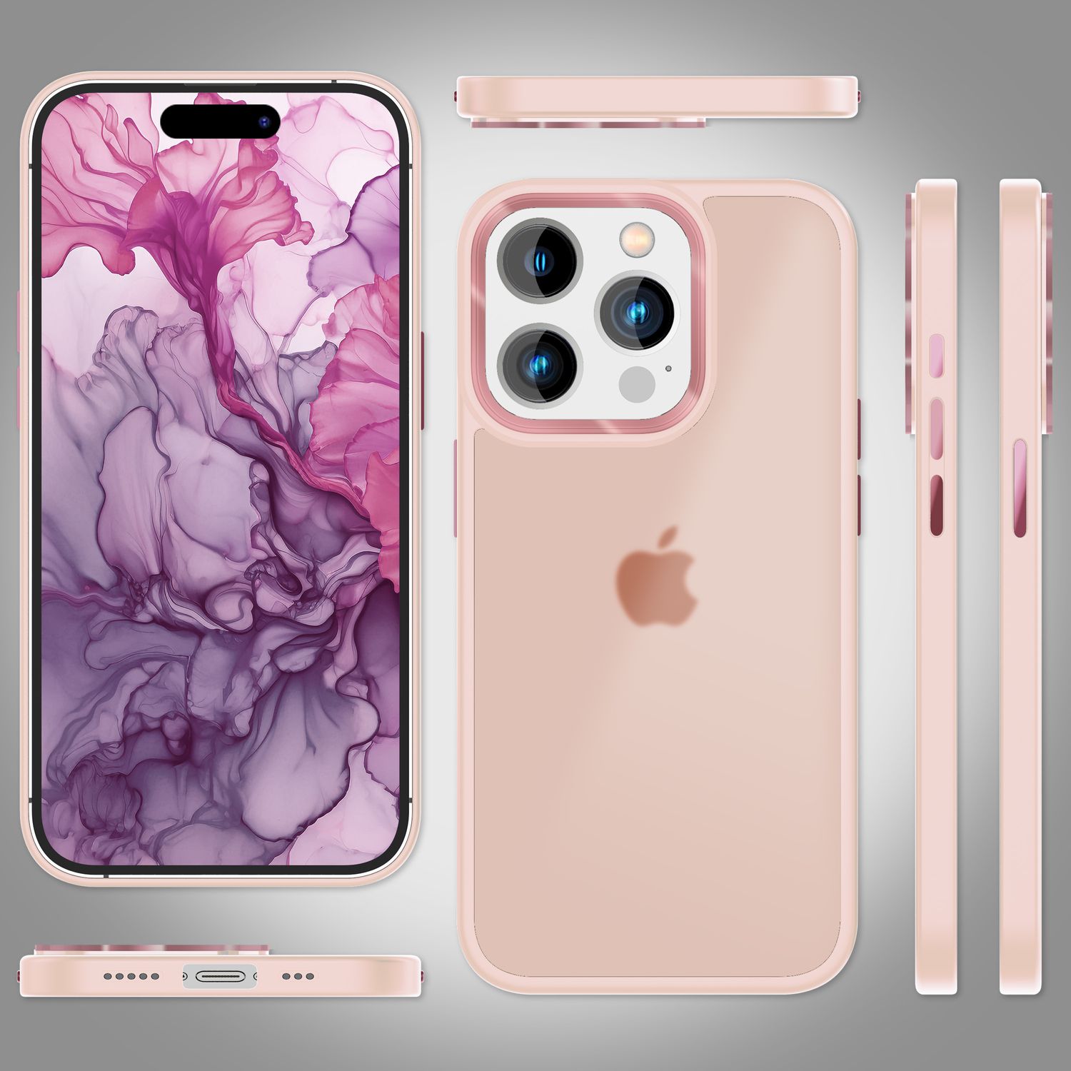 Hybrid Hülle für iPhone 15 Pro Frosted Case Schutz Rand Handy Tasche Handyhülle Rosa NALIA Protective Hülle