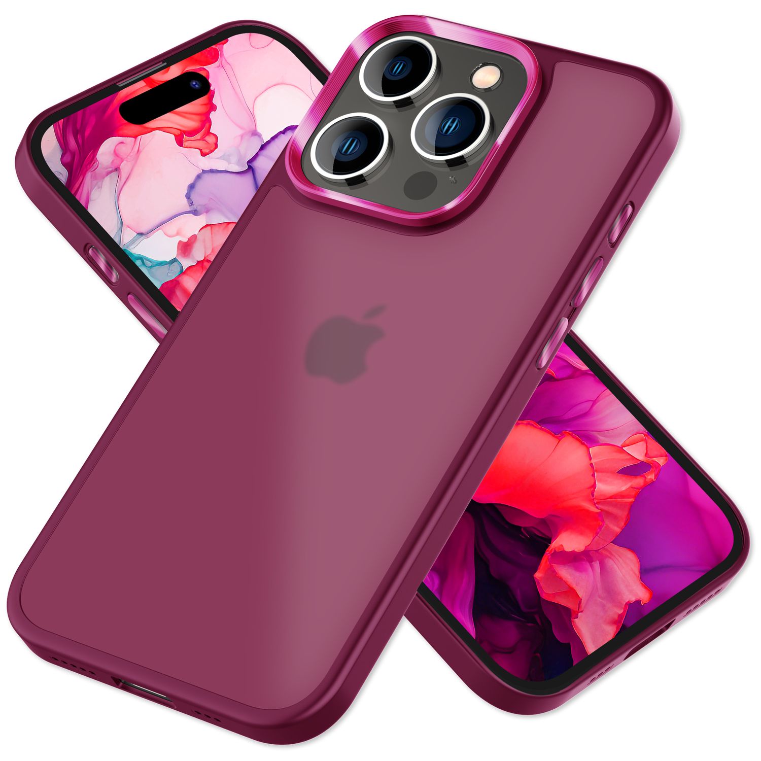 Hybrid Hülle für iPhone 15 Pro Max Frosted Case Schutz Rand Magnet Handyhülle Rot NALIA Protective Hülle