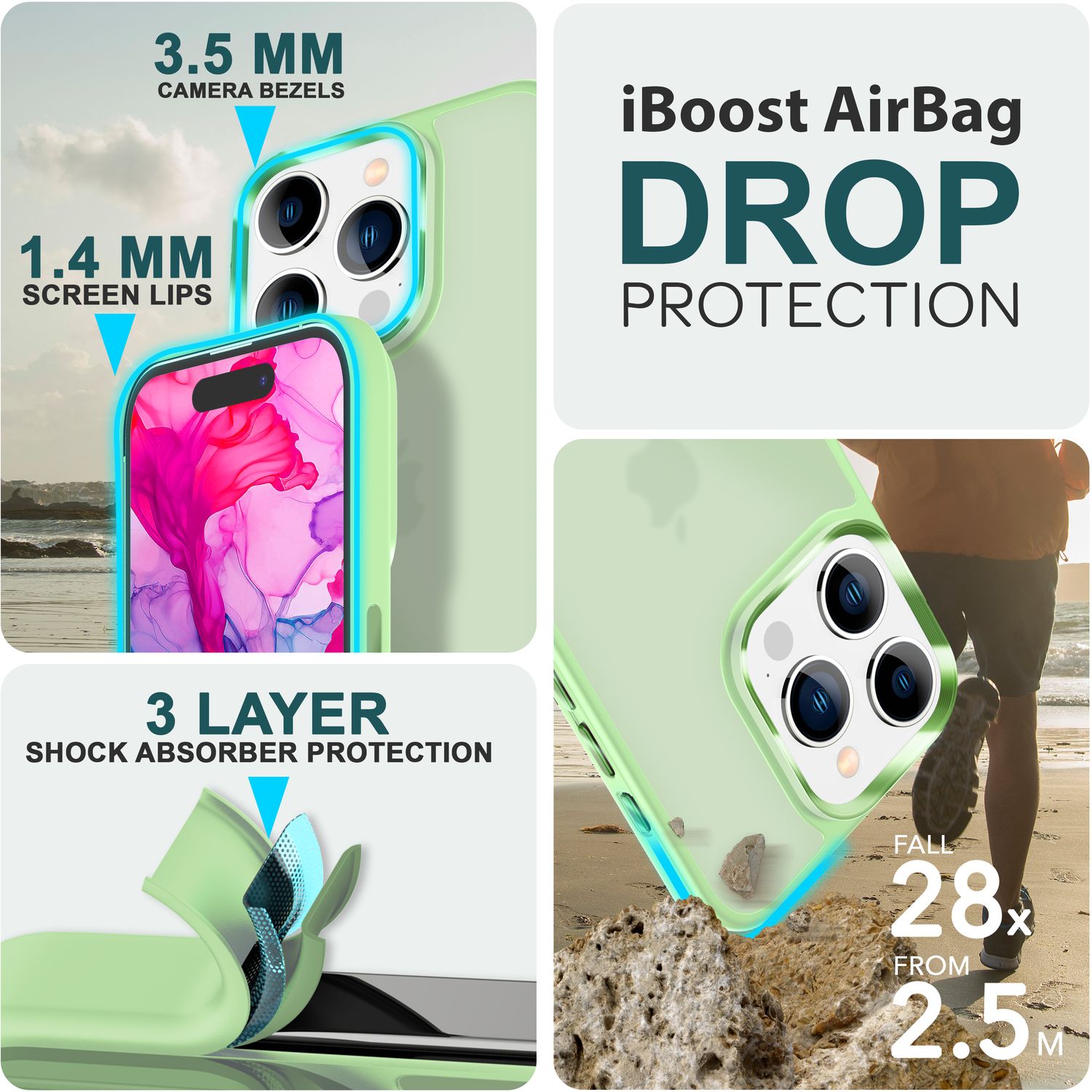 Hybrid Hülle für iPhone 15 Pro Max Frosted Case Schutz Rand Magnet Handyhülle Mint-Grün NALIA Protective Hülle