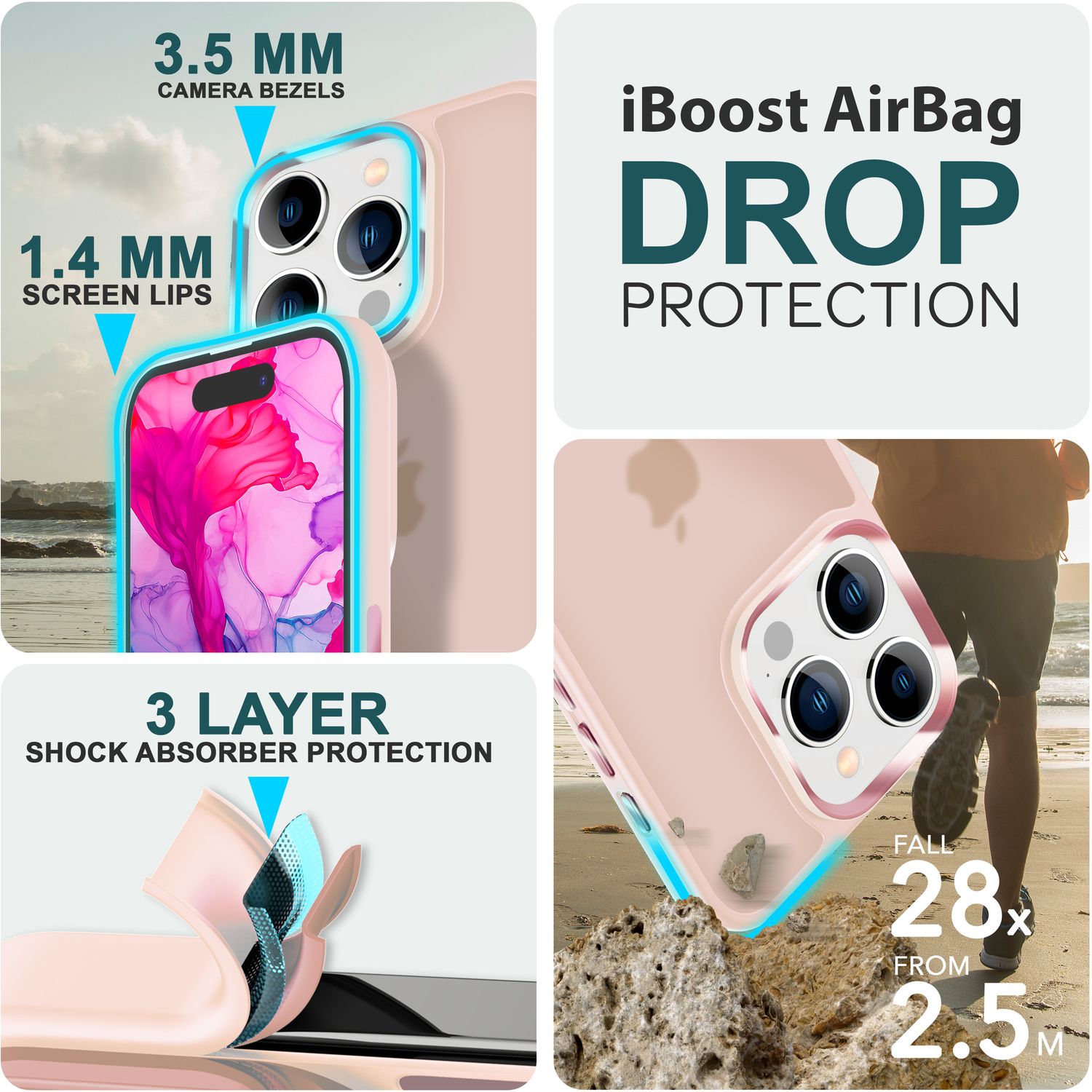 Hybrid Hülle für iPhone 15 Pro Max Frosted Case Schutz Rand Magnet Handyhülle Rosa NALIA Protective Hülle