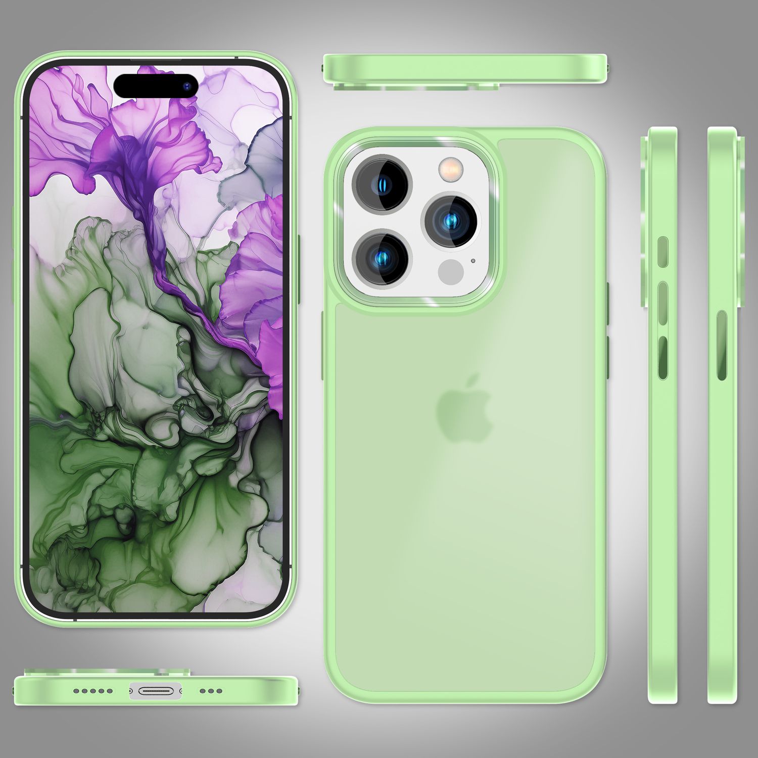 Hybrid Hülle für iPhone 15 Pro Max Frosted Case Schutz Rand Magnet Handyhülle Mint-Grün NALIA Protective Hülle