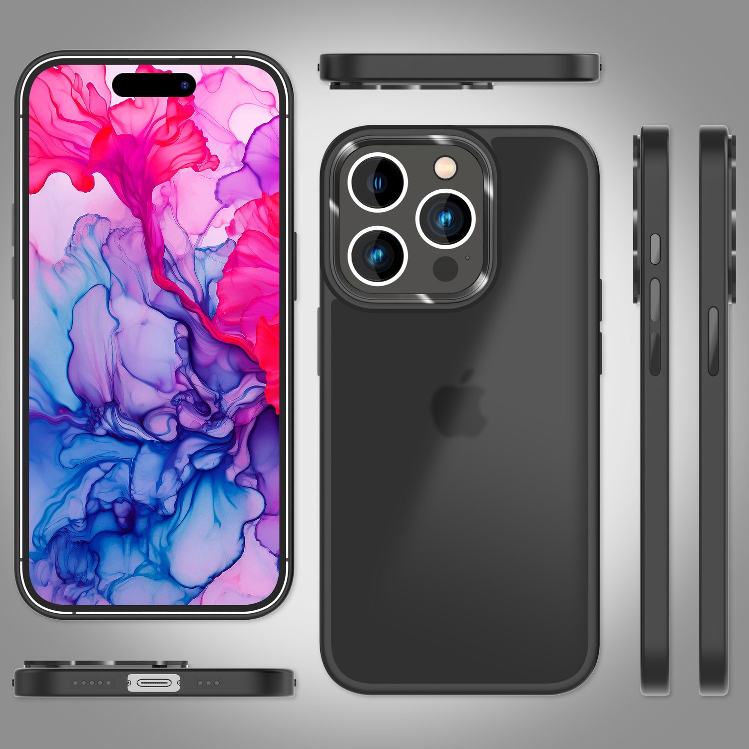 Hybrid Hülle für iPhone 15 Pro Max Frosted Case Schutz Rand Magnet Handyhülle Schwarz NALIA Protective Hülle