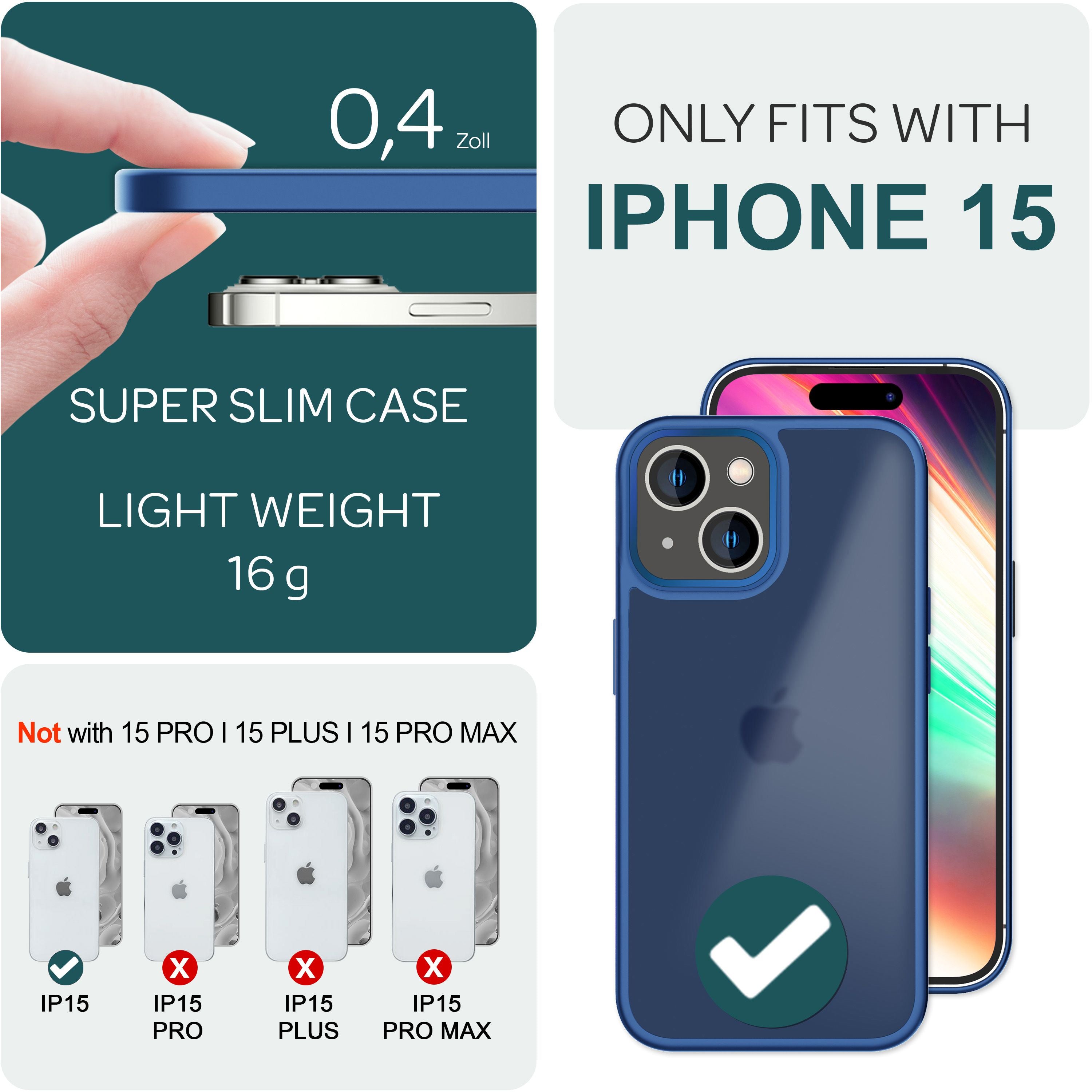 Hülle Hybrid für iPhone 15 Frosted Hard Case Fall Schutz Rahmen Handyhülle Cover Dunkelblau NALIA Protective Hülle