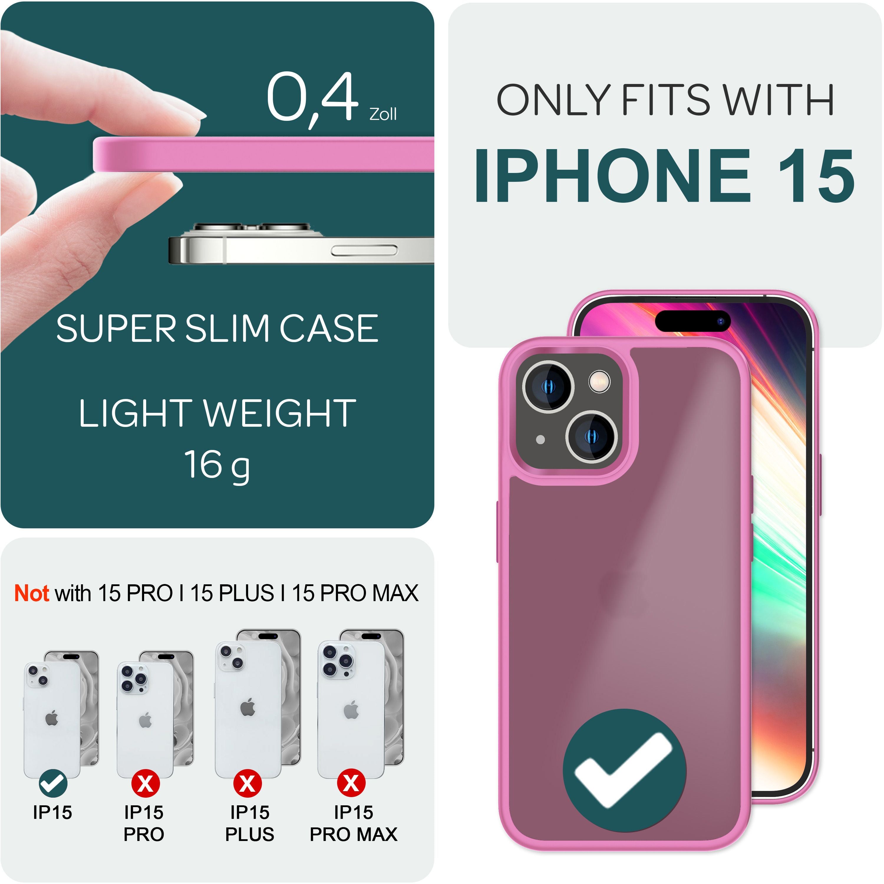 Hülle Hybrid für iPhone 15 Frosted Hard Case Fall Schutz Rahmen Handyhülle Cover Pink NALIA Protective Hülle