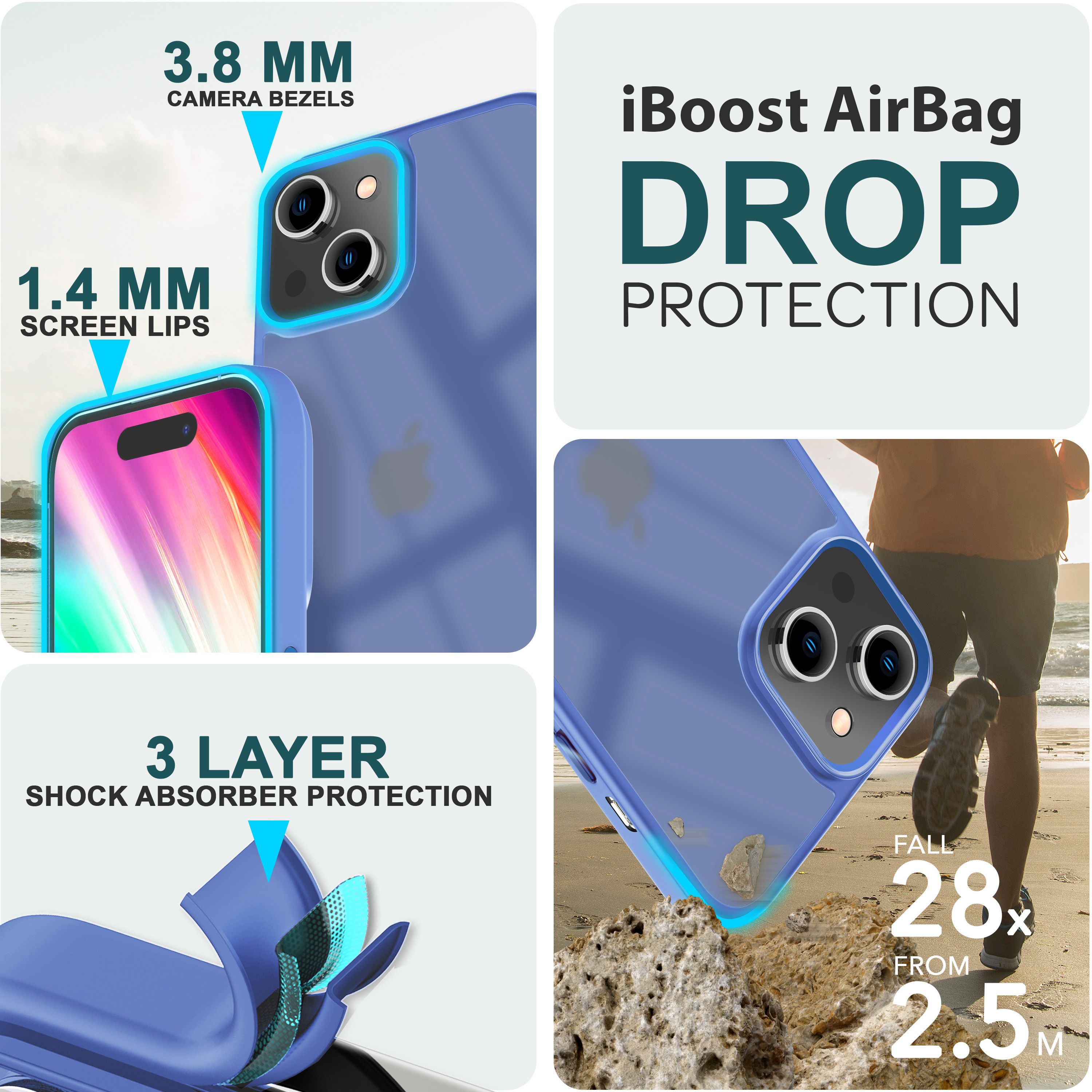 Hülle Hybrid für iPhone 15 Frosted Hard Case Fall Schutz Rahmen Handyhülle Cover Hellblau NALIA Protective Hülle
