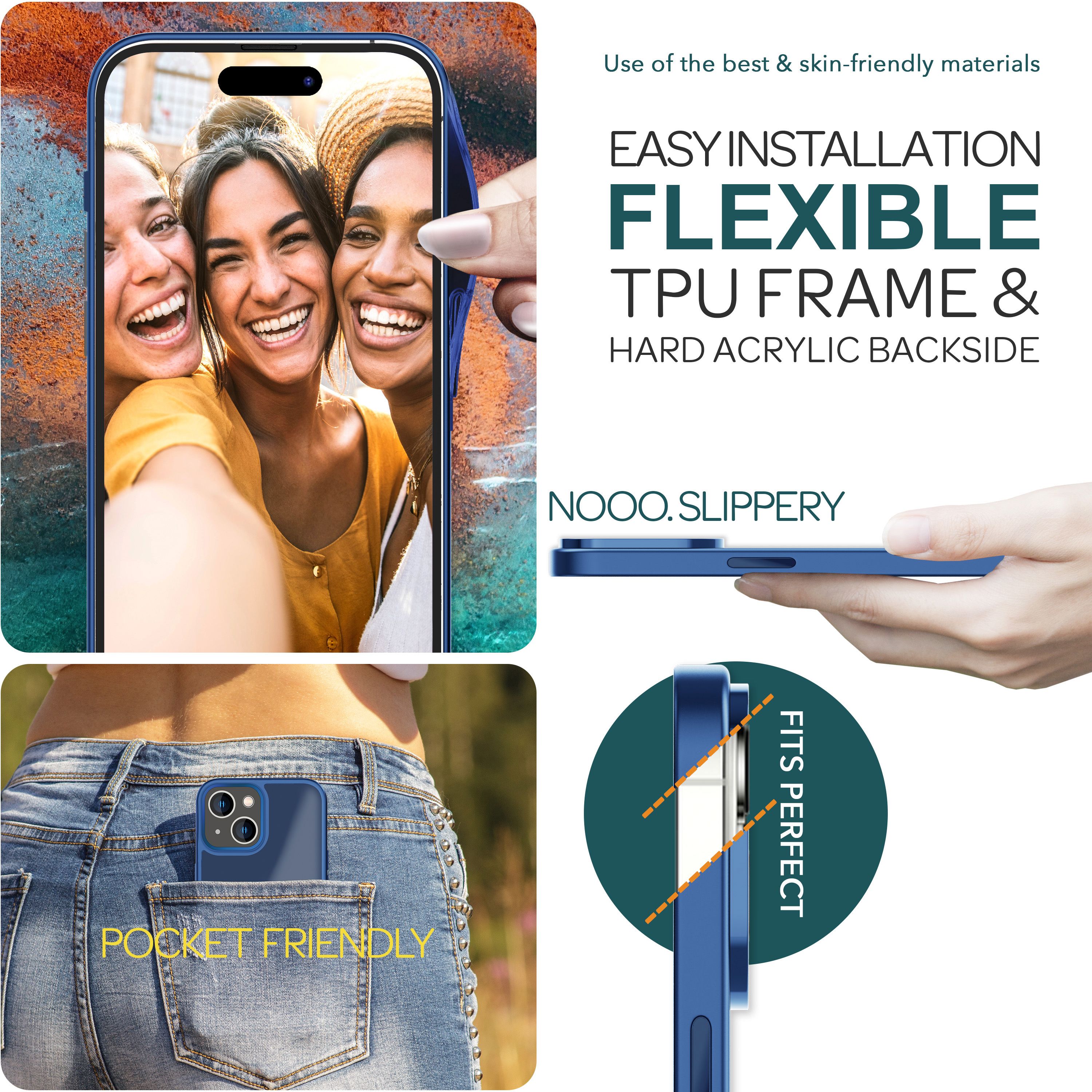 Hülle Hybrid für iPhone 15 Frosted Hard Case Fall Schutz Rahmen Handyhülle Cover Dunkelblau NALIA Protective Hülle