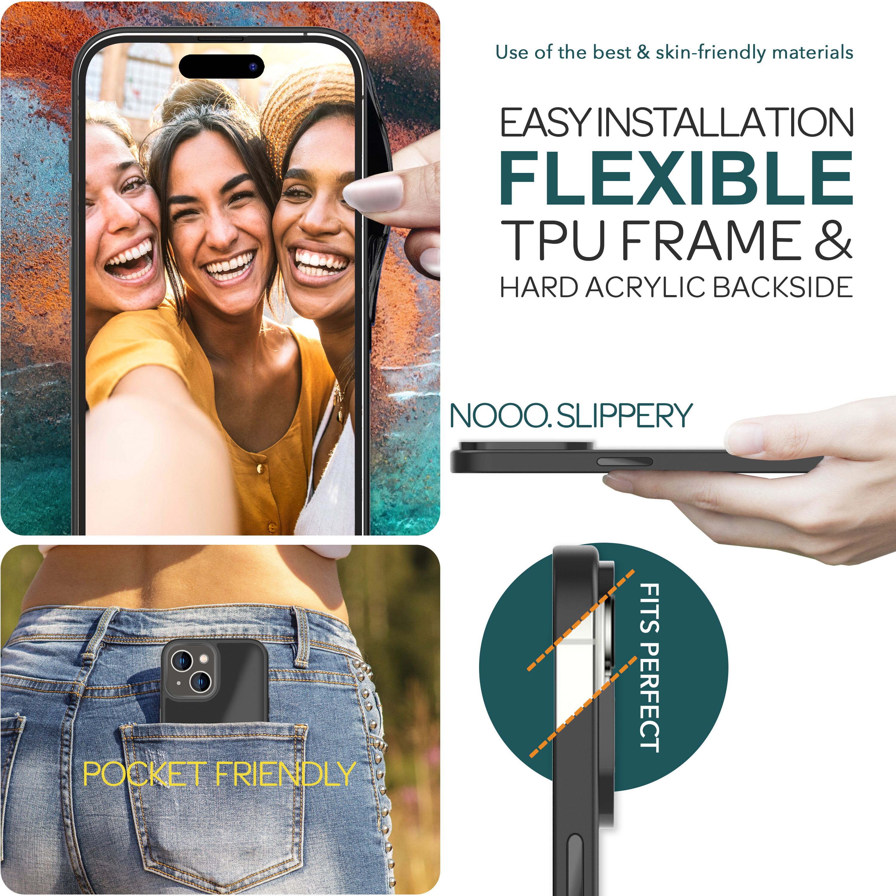 Hülle Hybrid für iPhone 15 Frosted Hard Case Fall Schutz Rahmen Handyhülle Cover Schwarz NALIA Protective Hülle