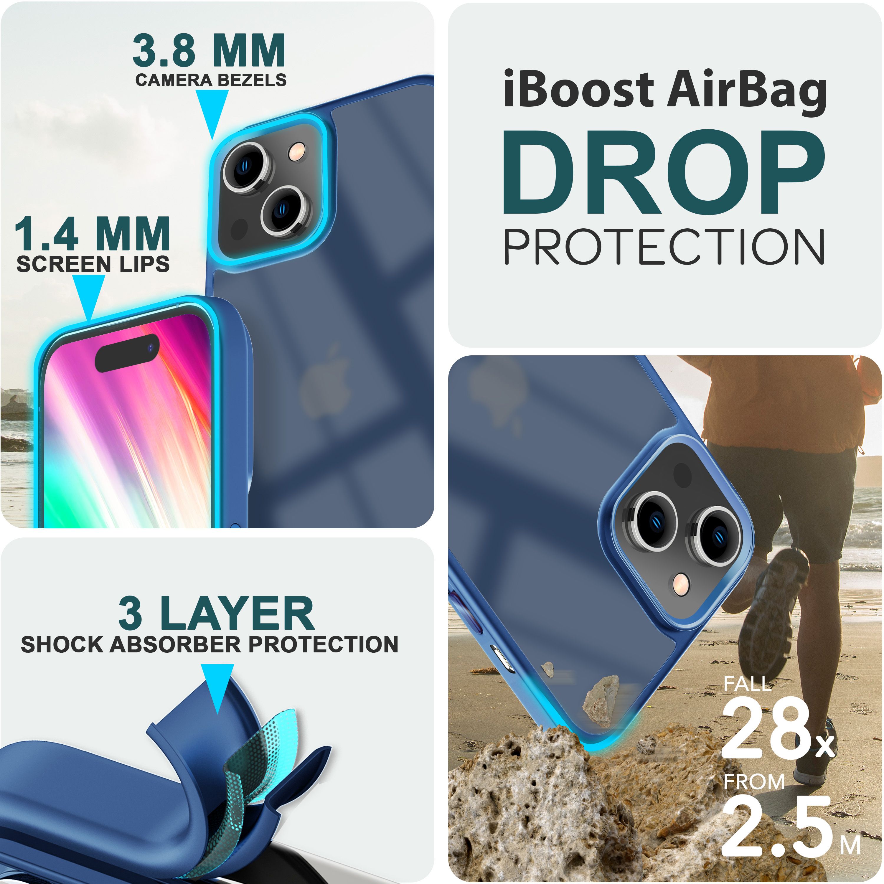 Hülle Hybrid für iPhone 15 Plus Frosted Hard Case Fall Schutz Rahmen Handyhülle Dunkelblau NALIA Protective Hülle