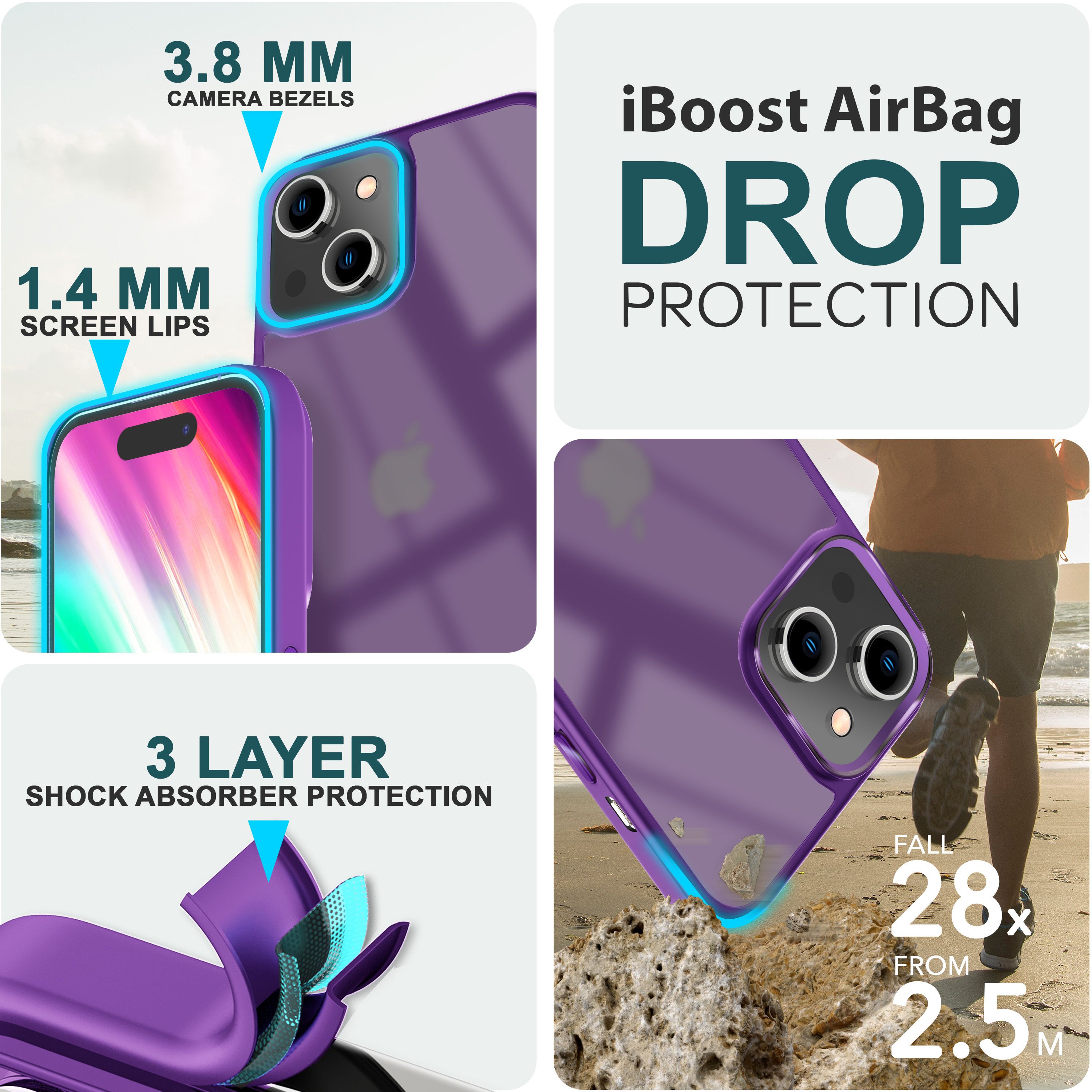 Hülle Hybrid für iPhone 15 Plus Frosted Hard Case Fall Schutz Rahmen Handyhülle Lila NALIA Protective Hülle