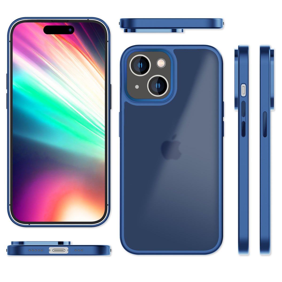 NALIA Frosted Hybrid Cover kompatibel mit iPhone 15 Plus Hülle, Semi-Transparent Mattiert Durchscheinend Anti-Gelb, Harte Rückseite & Verstärkter Fallschutz Rahmen, Handyhülle Case Dunkelblau NALIA Protective Hülle