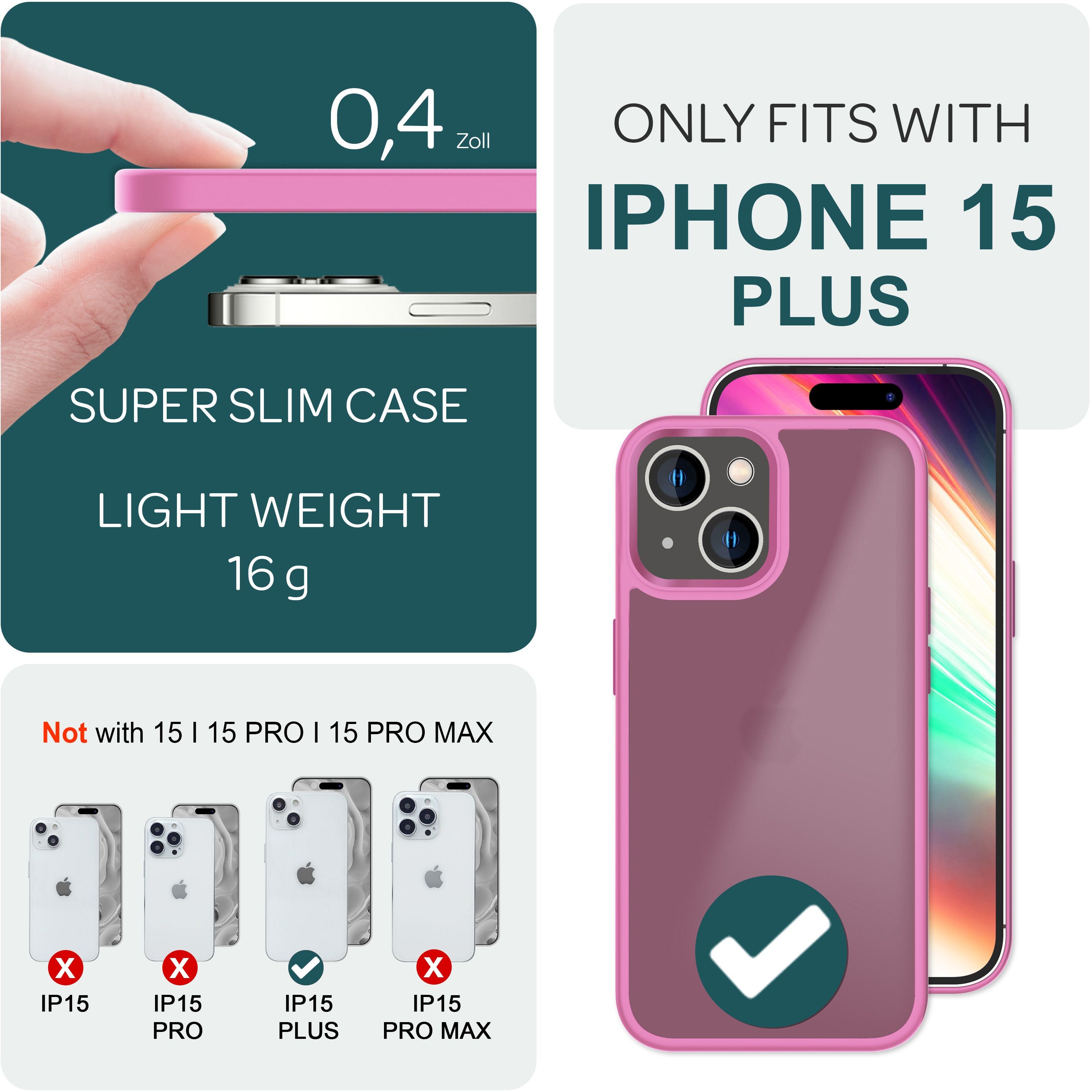Hülle Hybrid für iPhone 15 Plus Frosted Hard Case Fall Schutz Rahmen Handyhülle Pink NALIA Protective Hülle