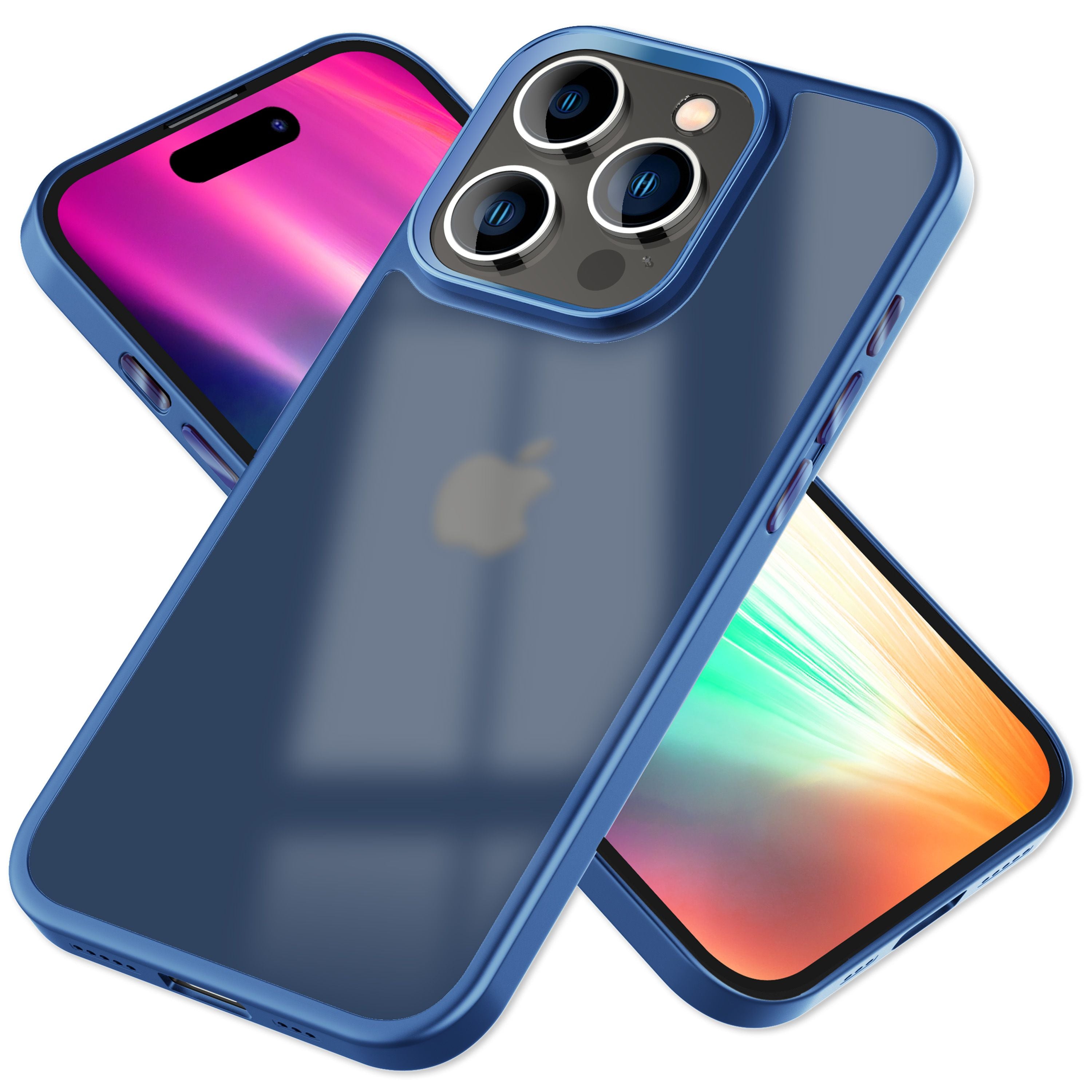 Hülle Hybrid für iPhone 15 Pro Frosted Hard Case Handyhülle Fall Schutz Rahmen Dunkelblau NALIA Protective Hülle