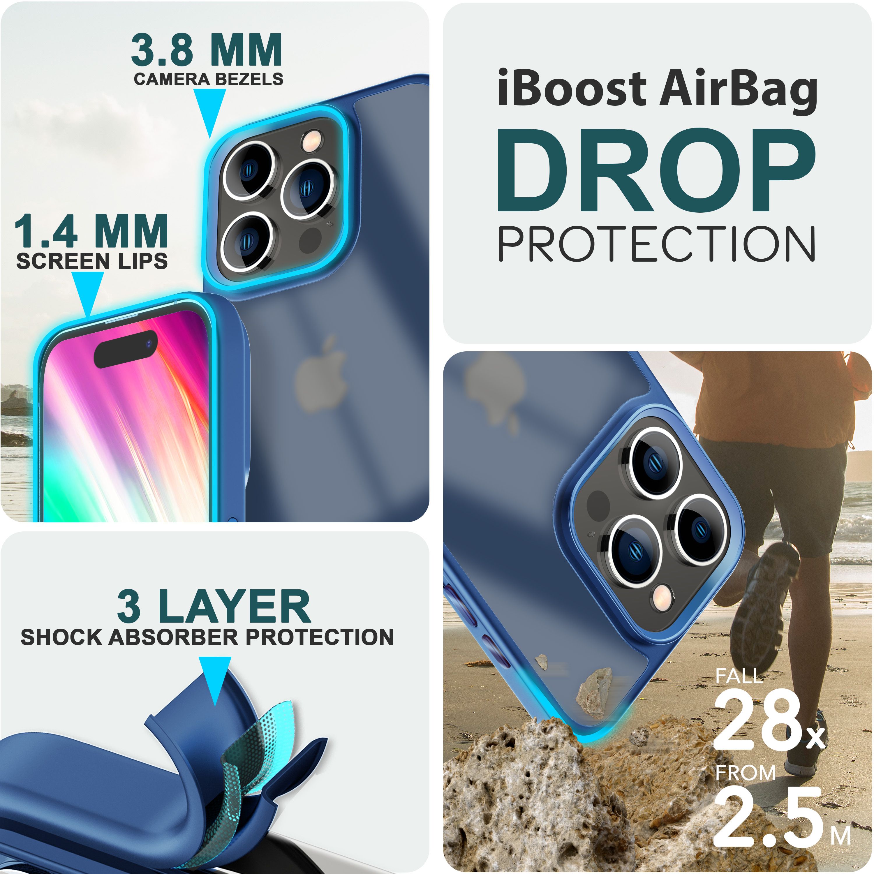 Hülle Hybrid für iPhone 15 Pro Frosted Hard Case Handyhülle Fall Schutz Rahmen Dunkelblau NALIA Protective Hülle